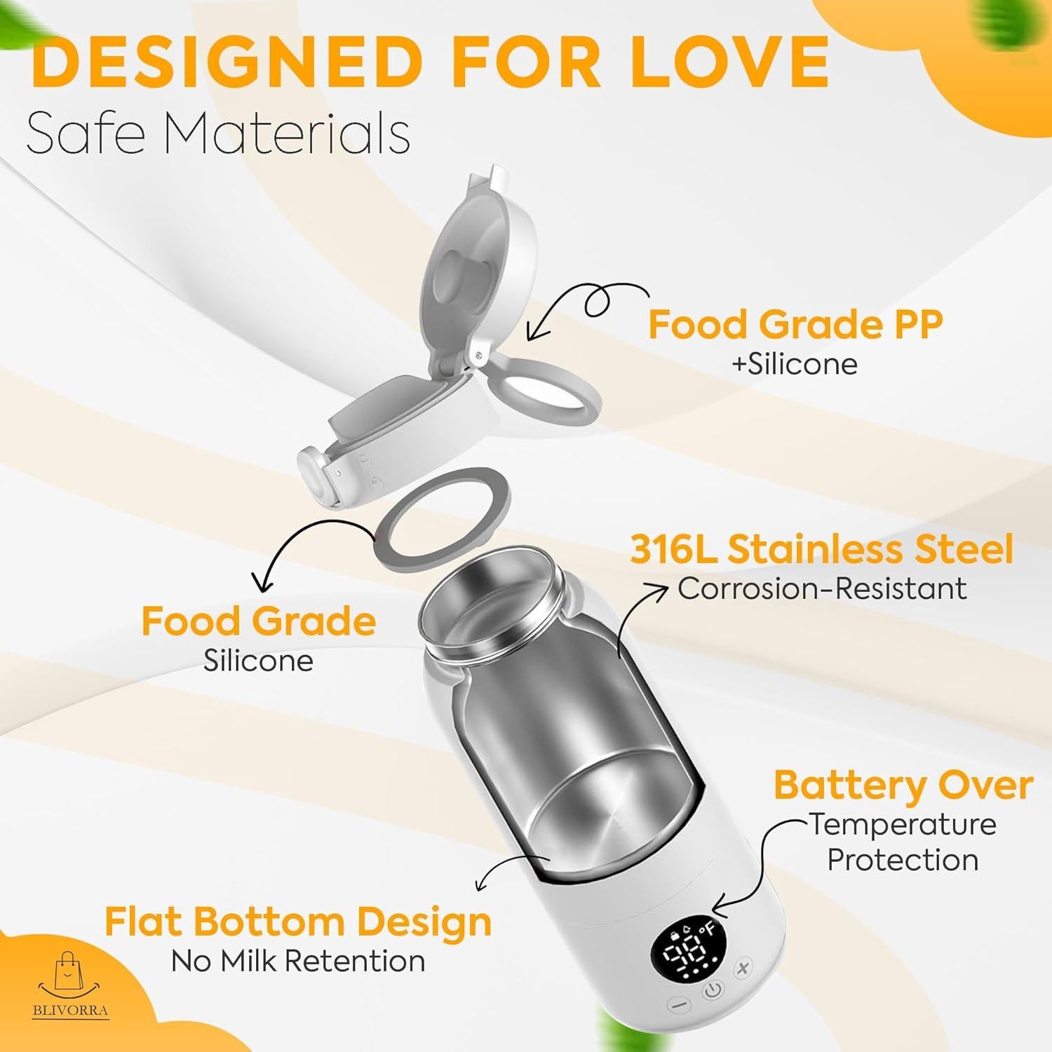 Calentador de Leche y Botellas Blivorra 500ml Portátil Rápido