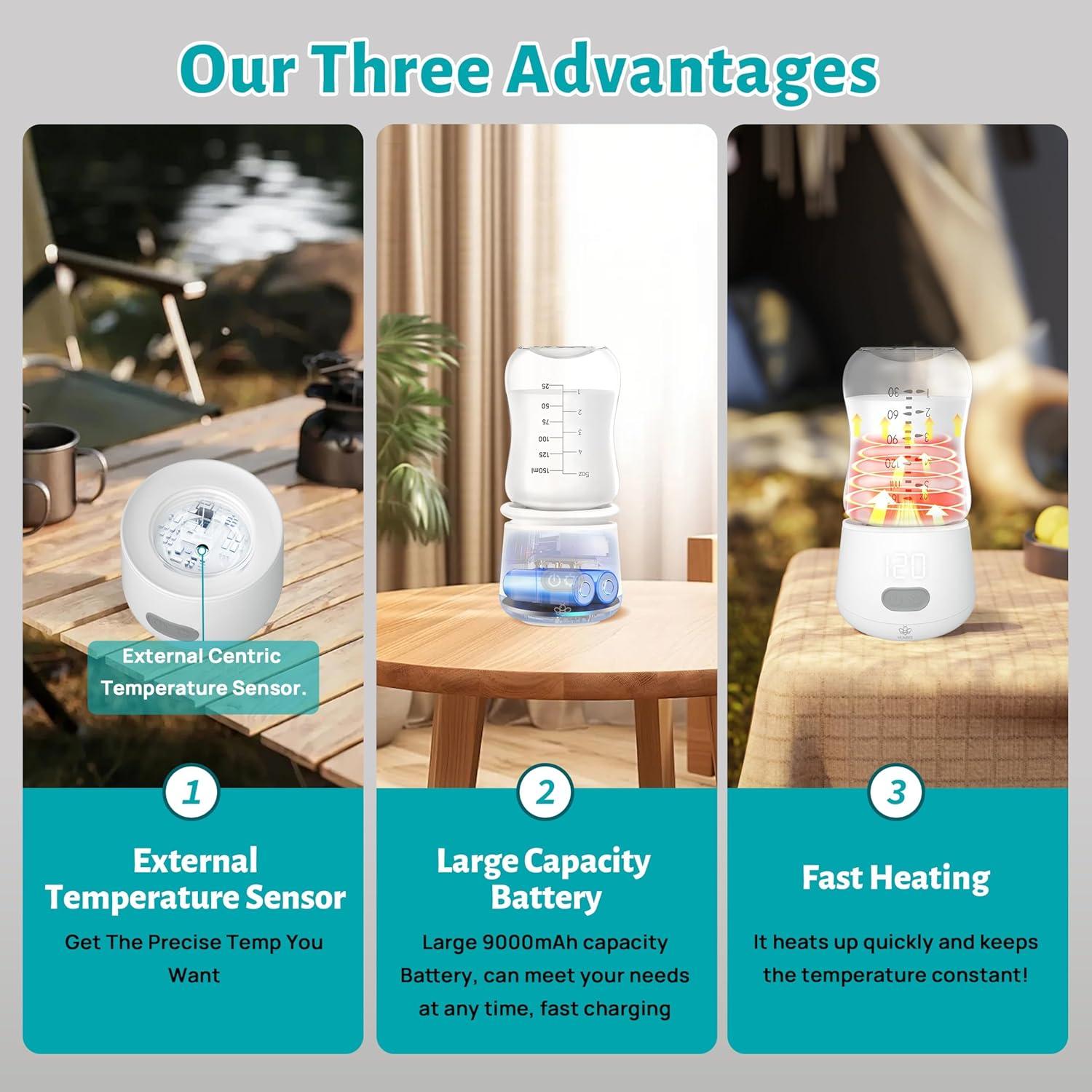 Calentador de Botellas Portátil 9000mAh BPA Free para Bebés