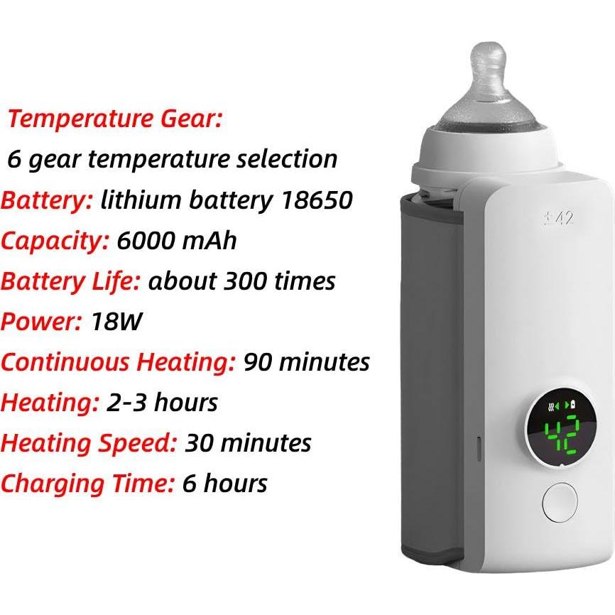 Calentador de Biberones Portátil Recargable 6000mAh - 42°C