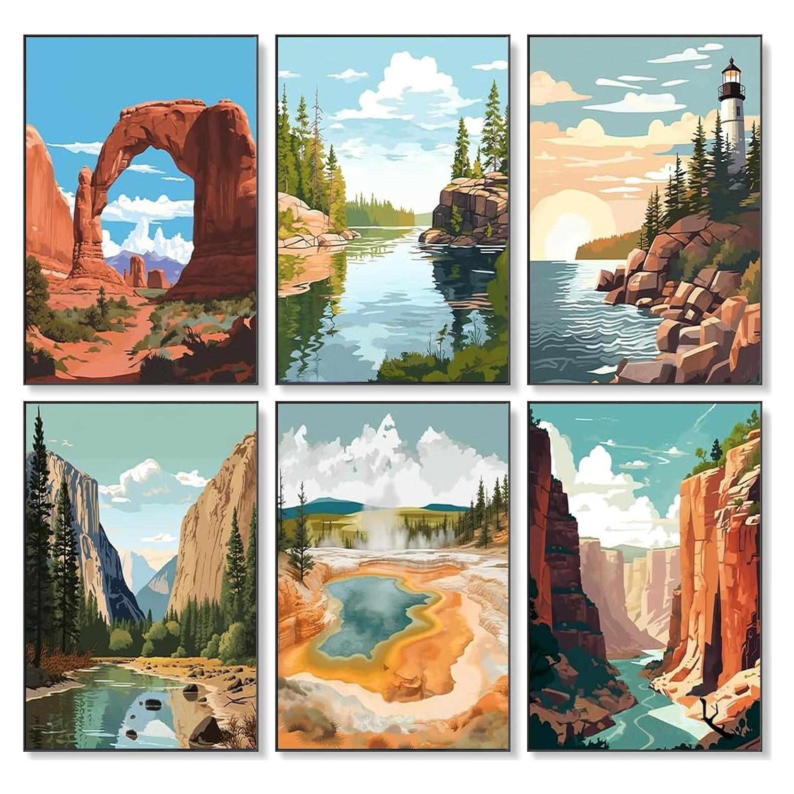 Kit de Pintura por Números Fountor 6 Paquetes Parque Nacional 30.48x20.32 cm