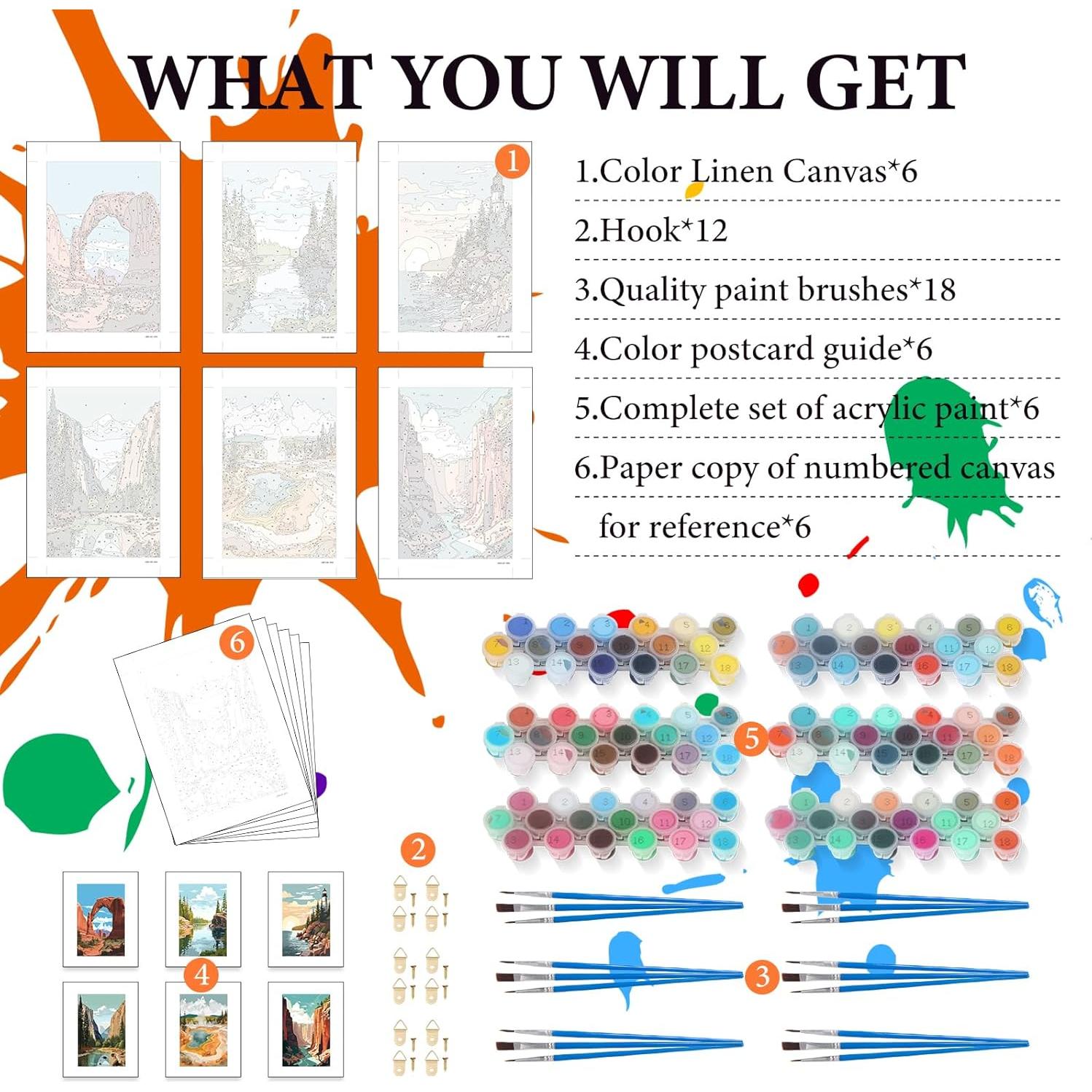 Kit de Pintura por Números Fountor 6 Paquetes Parque Nacional 30.48x20.32 cm