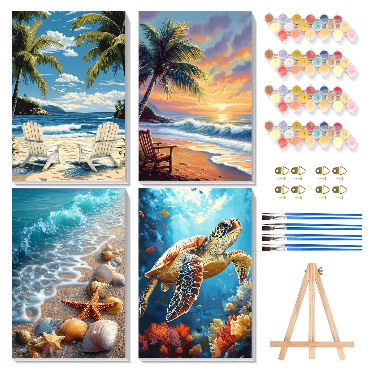 Kit de Pintura por Números XACKCME - 4 Lienzos Enmarcados 20x30 cm