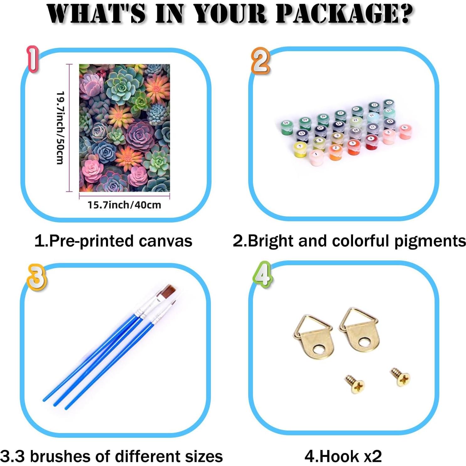 Kit de Pintura por Números Suculentas Ycydilirab 40.64x50.8 cm