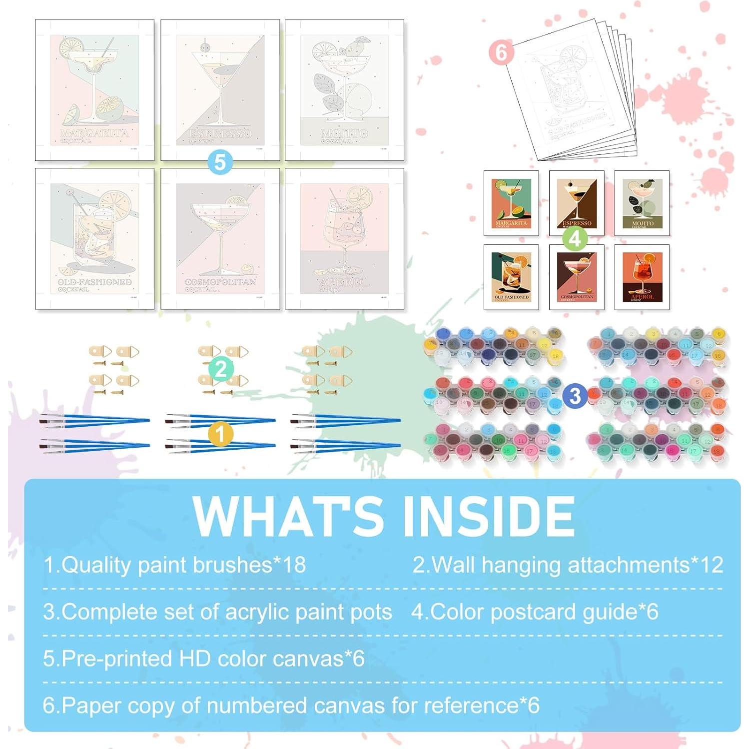 Kit de Pintura por Números Offito 6 Paquetes Adultos 20x25 cm