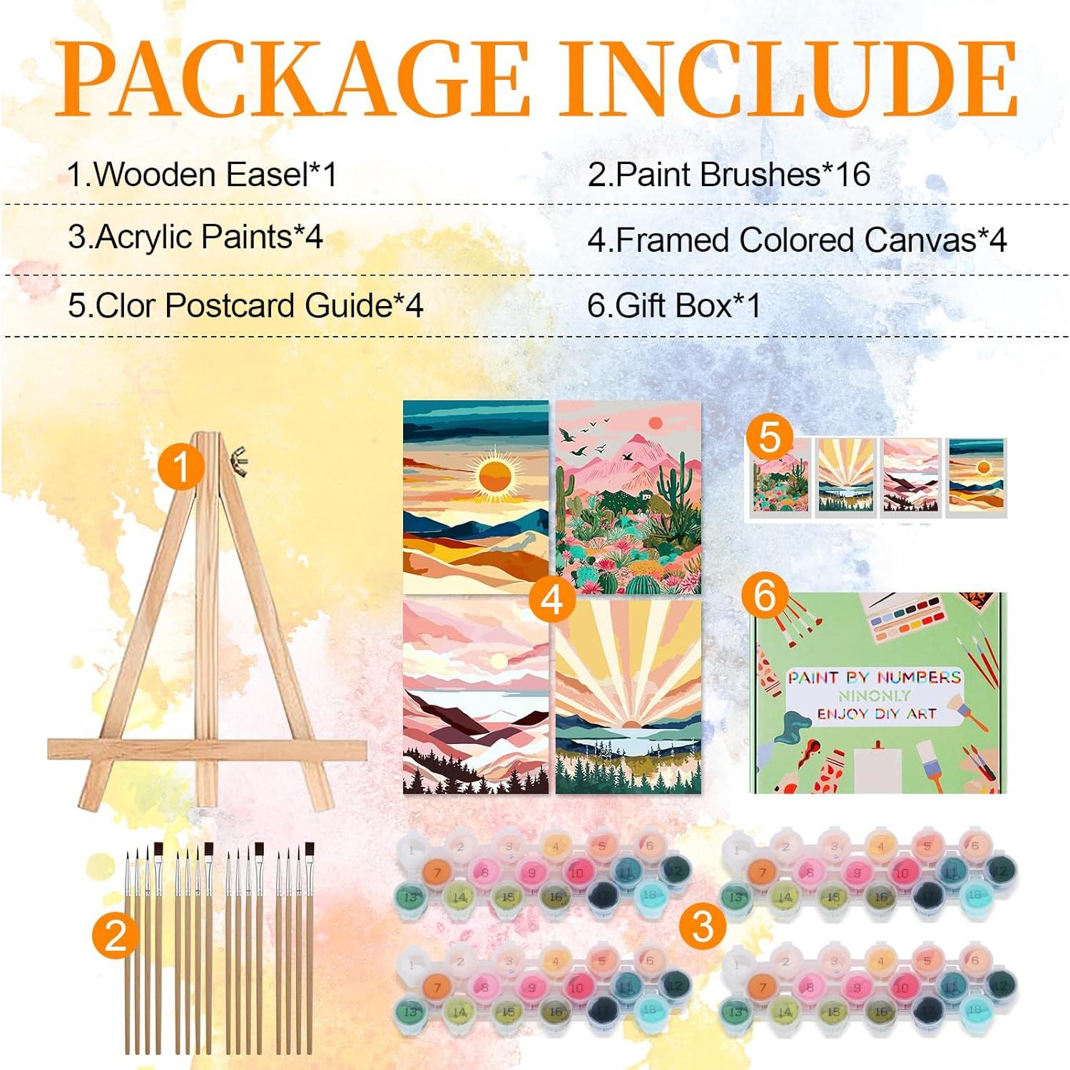 Kit de Pintar por Números Ninonly para Adultos 4 Lienzos 22.86x30.48cm