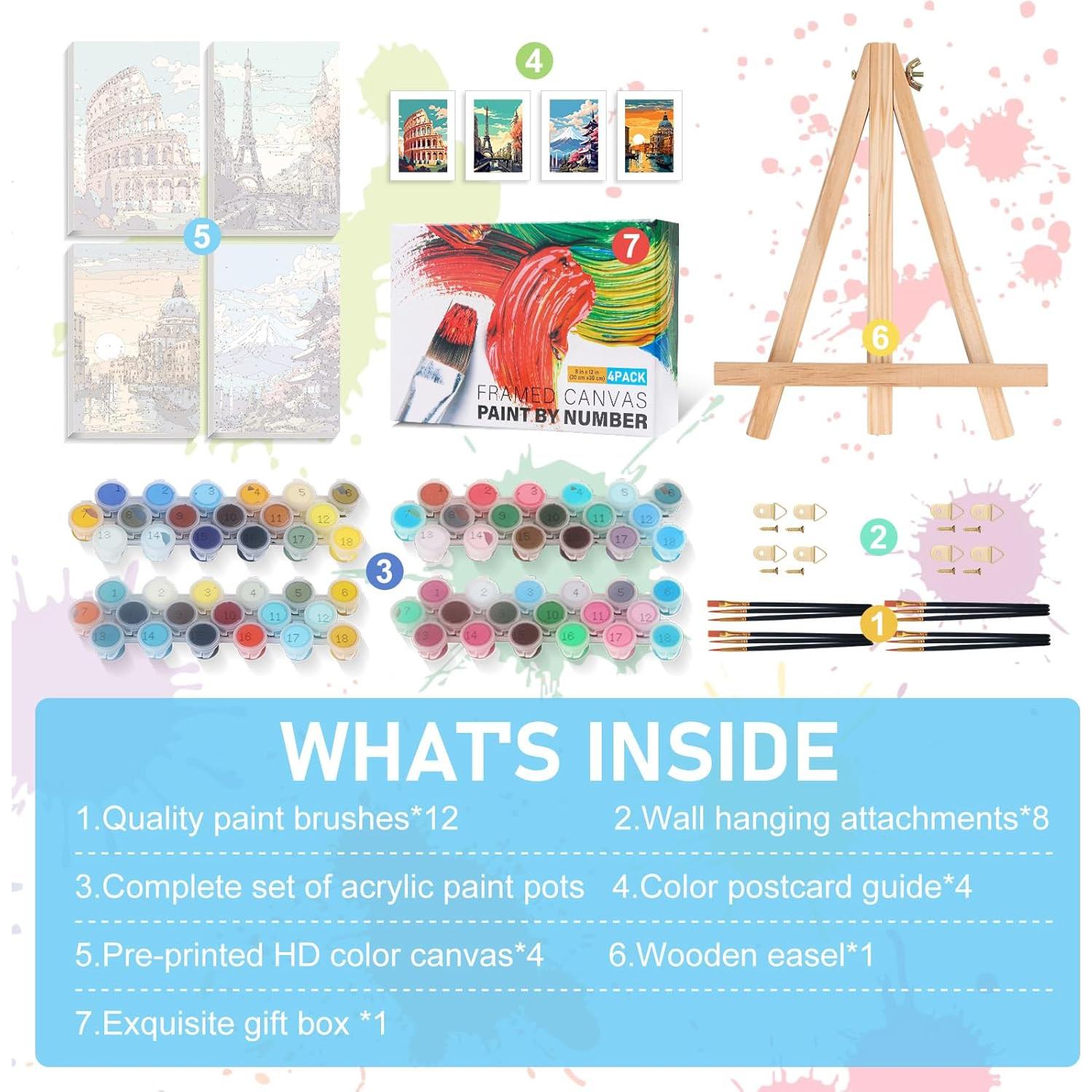 Kit de Pintura por Números Offito 4 Pack Adultos con Marco