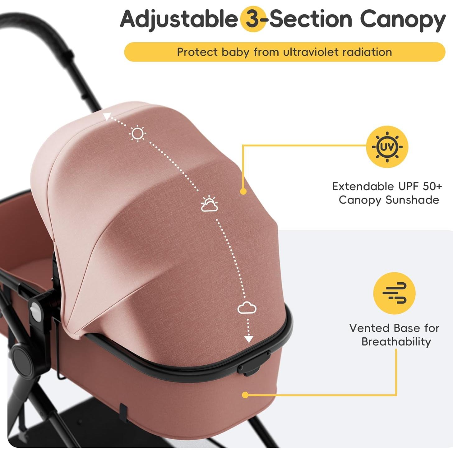 Carrito Doble MU Rosa Plegable para Gemelos con Respaldo Ajustable