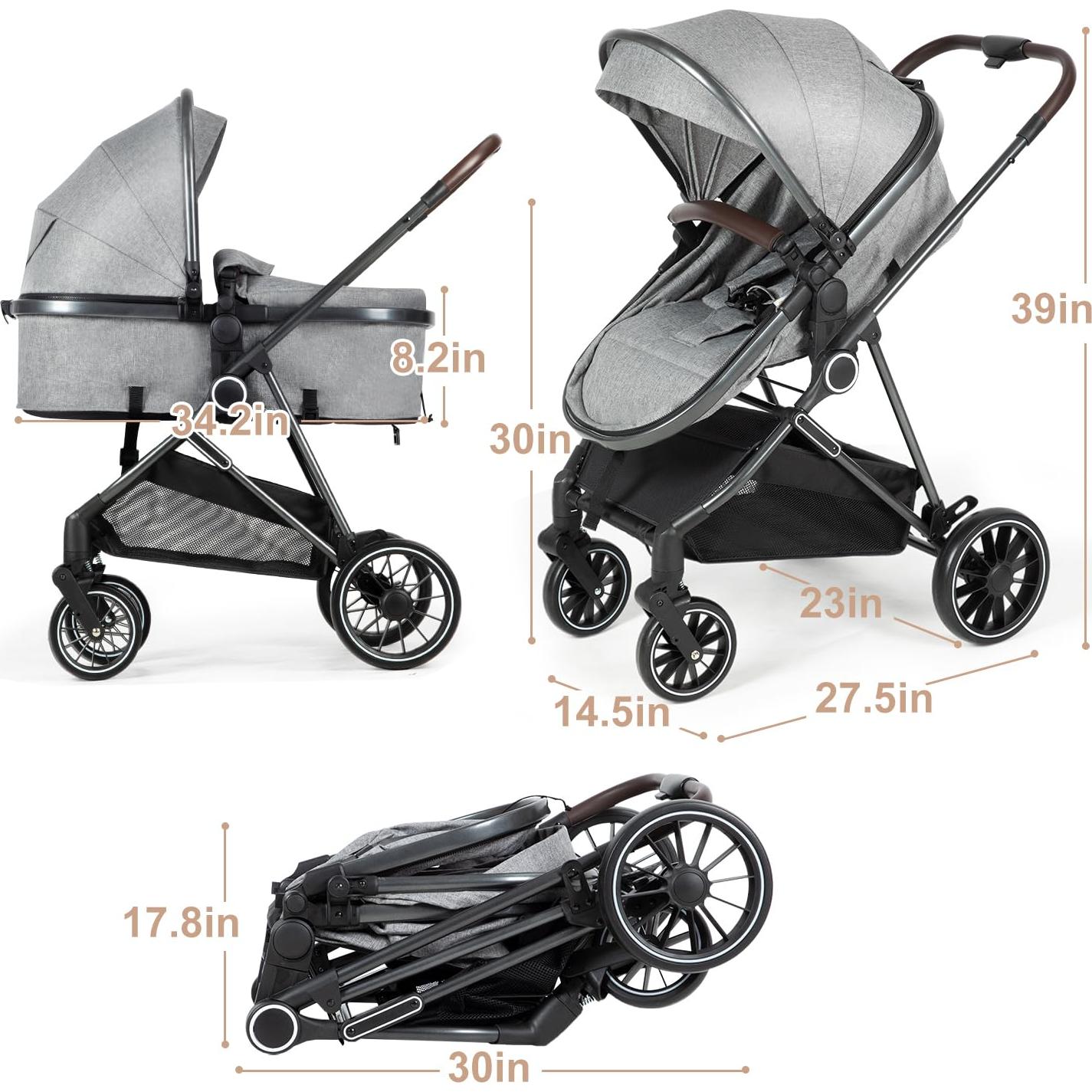 Cochecito 2 en 1 SIMPLGIRL Gris Plegable Asiento Reversible