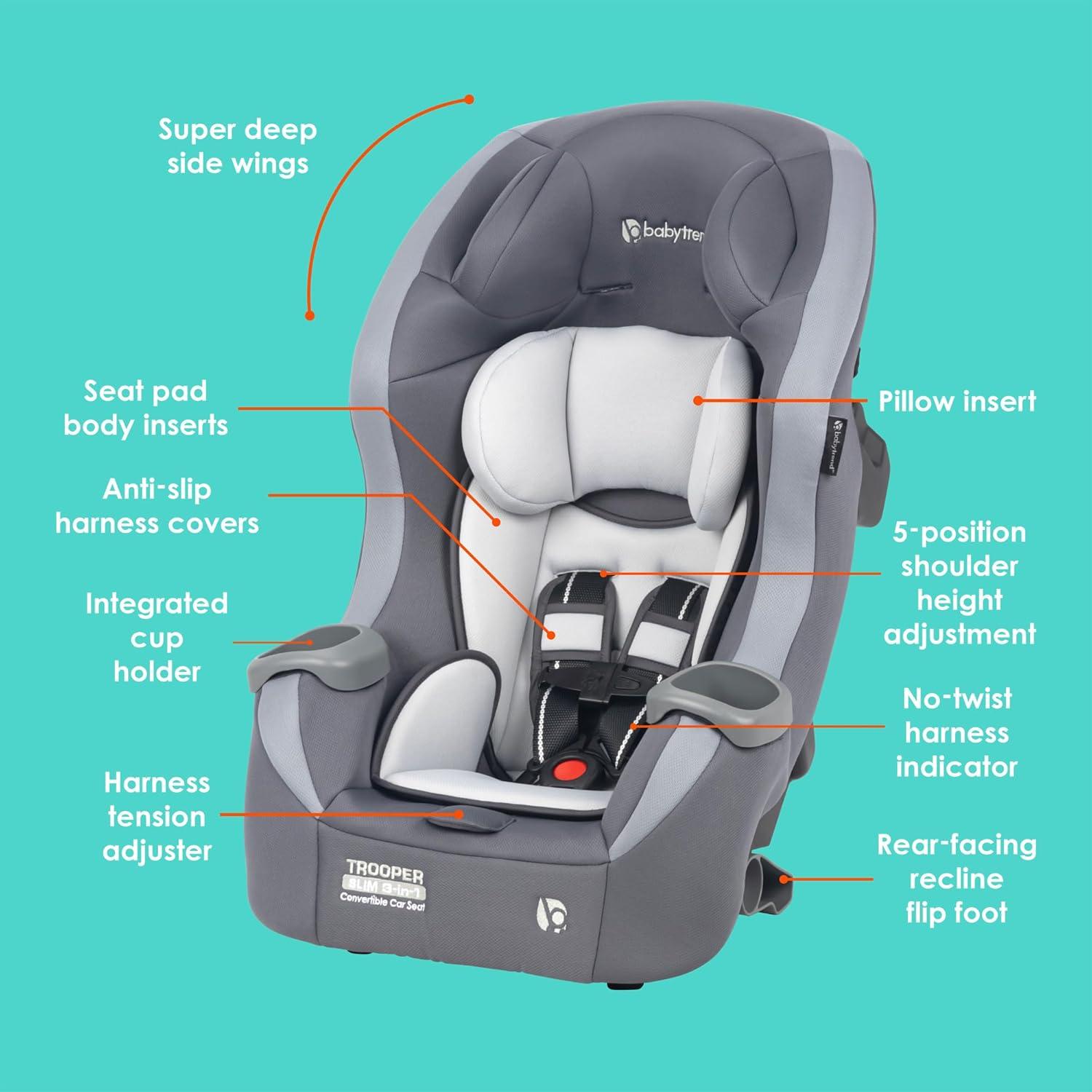 Silla de Auto Convertible Baby Trend Trooper Slim 3-en-1 Gris