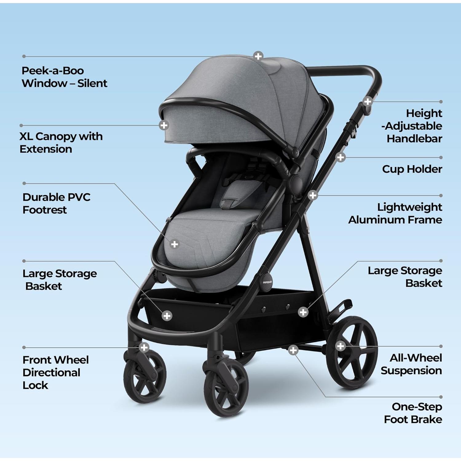 Carriola Mompush Meteor 2-en-1 Gris con Adaptador Auto