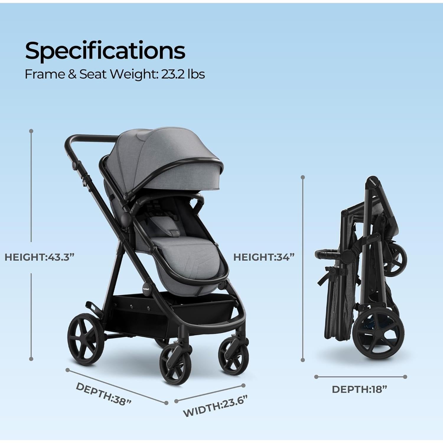 Carriola Mompush Meteor 2-en-1 Gris con Adaptador Auto