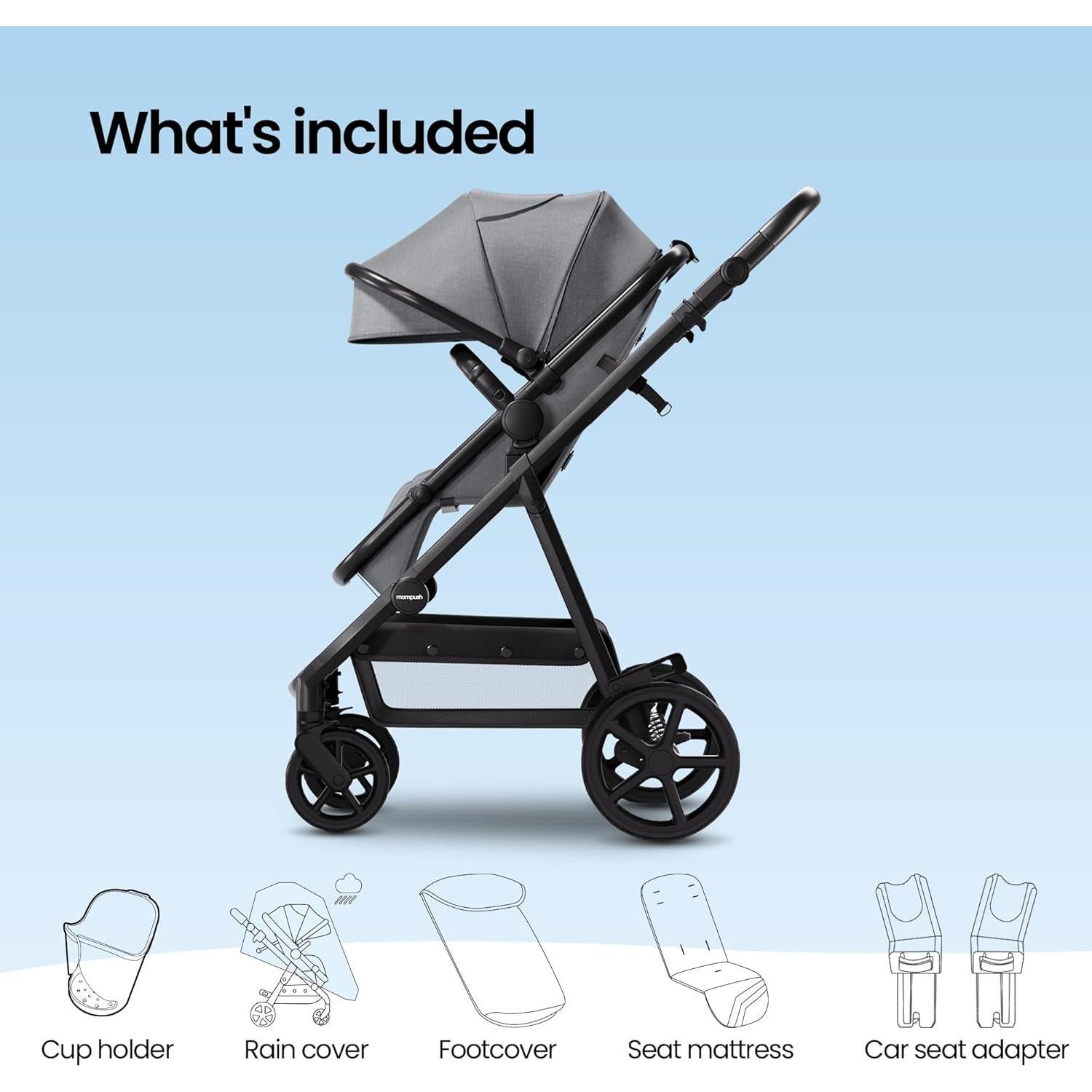 Carriola Mompush Meteor 2-en-1 Gris con Adaptador Auto