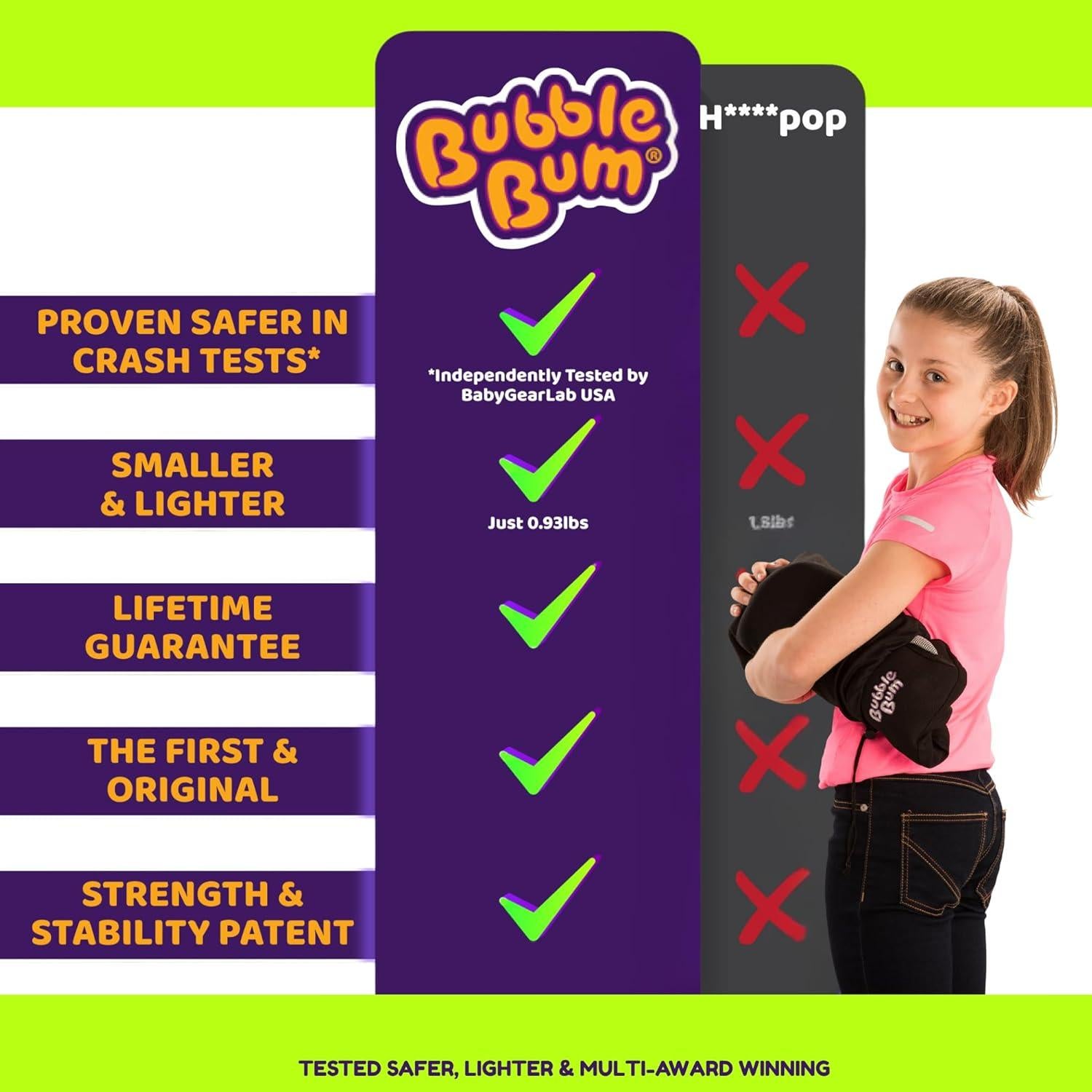 Asiento Elevador Inflable BubbleBum Negro - Plegable y Ligero para Niños 4-11 Años