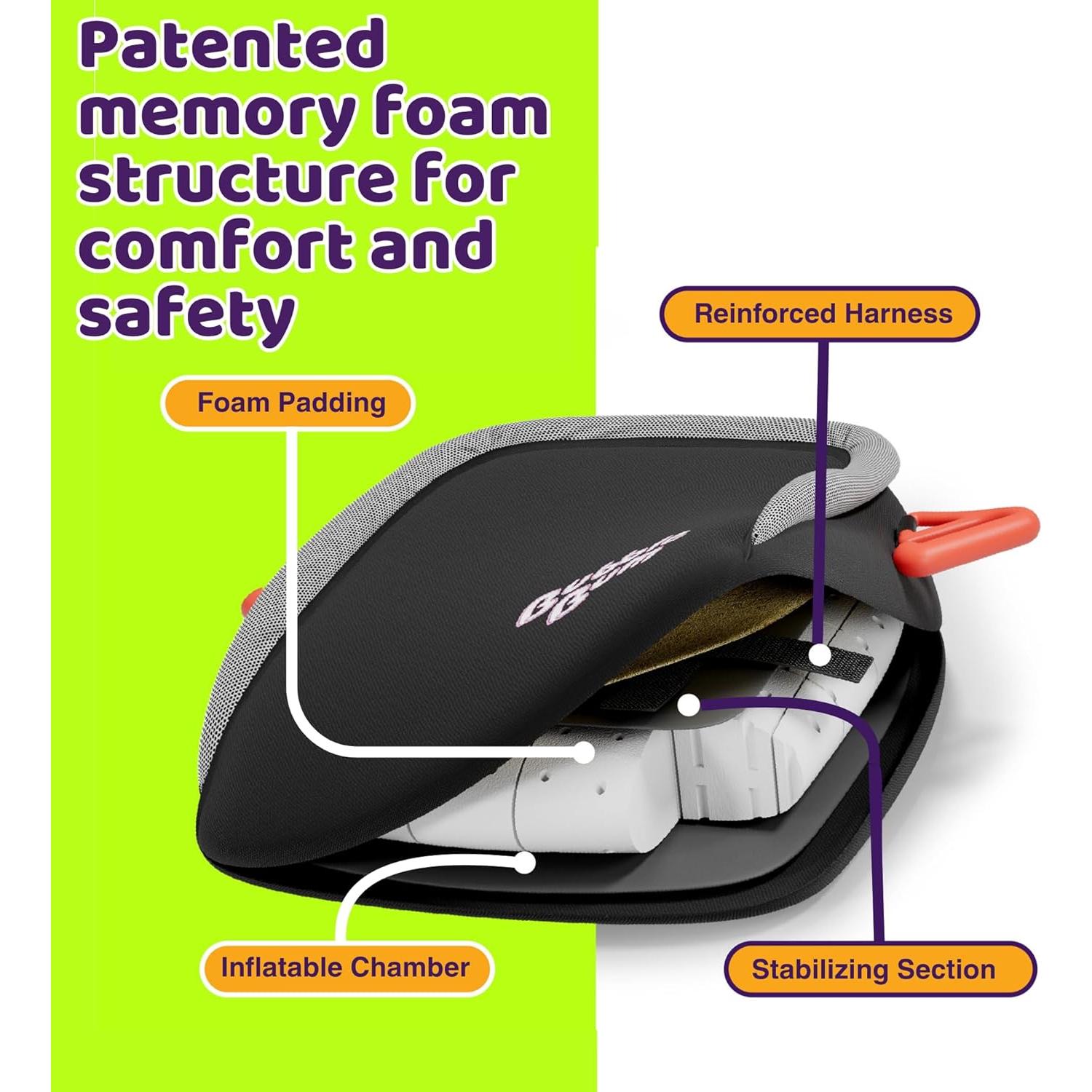 Asiento Elevador Inflable BubbleBum Negro - Plegable y Ligero para Niños 4-11 Años