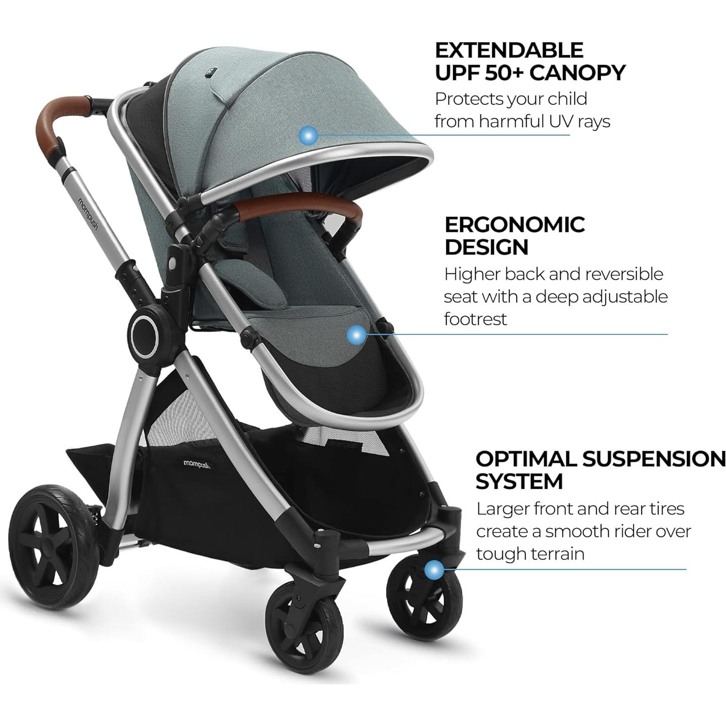 Carrito de bebé Mompush Ultimate2 Gris, asiento reversible y plegable