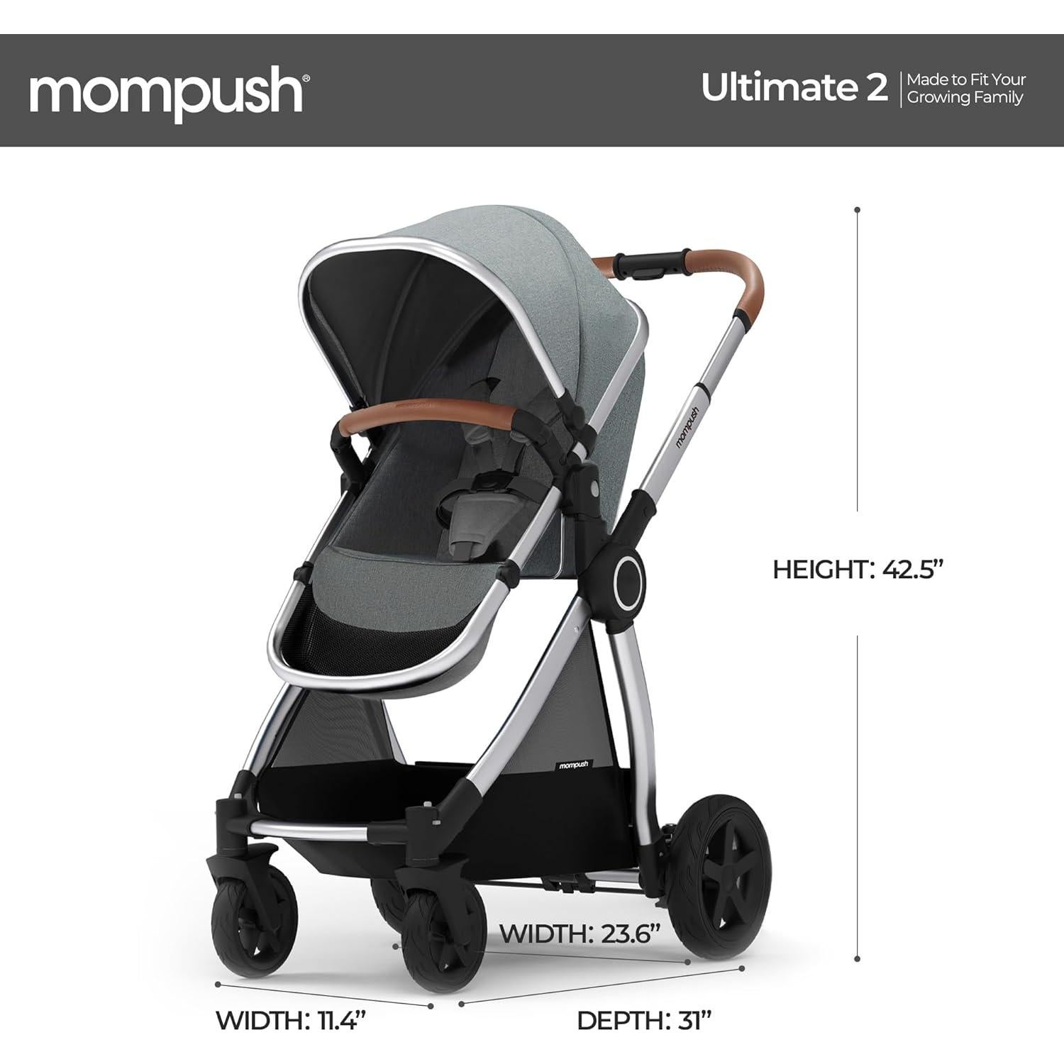Carrito de bebé Mompush Ultimate2 Gris, asiento reversible y plegable