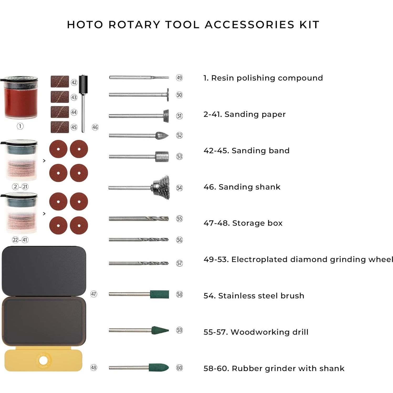 Kit de Accesorios HOTO para Herramienta Rotativa 60 Pcs