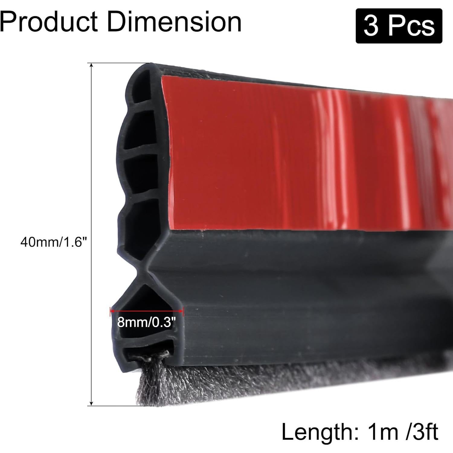 Tapón de Corrientes de Aire uxcell 3pcs 1m Negro TPE