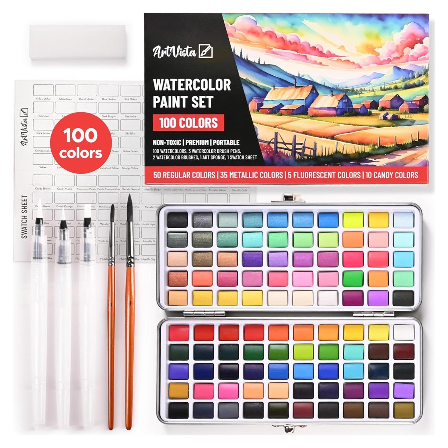 Juego de Pinturas Acuareladas Art Vista 100 Colores Brillantes