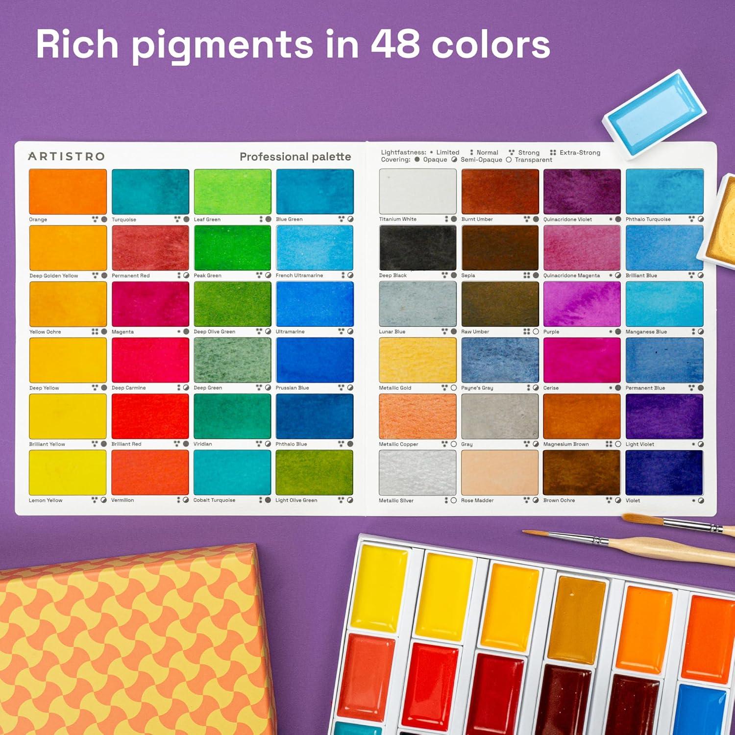 Juego de Pintura Acuarela Profesional ARTISTRO 48 Colores