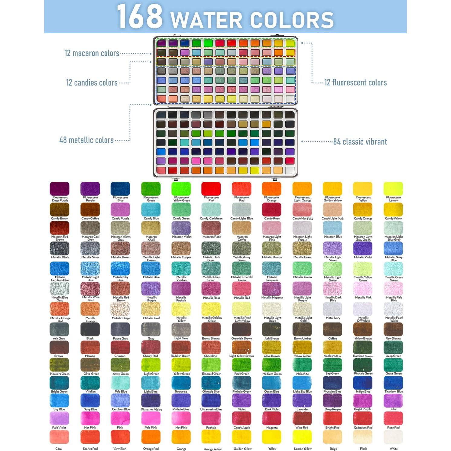 Juego de Pintura Acuarela Nicpro 168 Colores con Pinceles y Papel