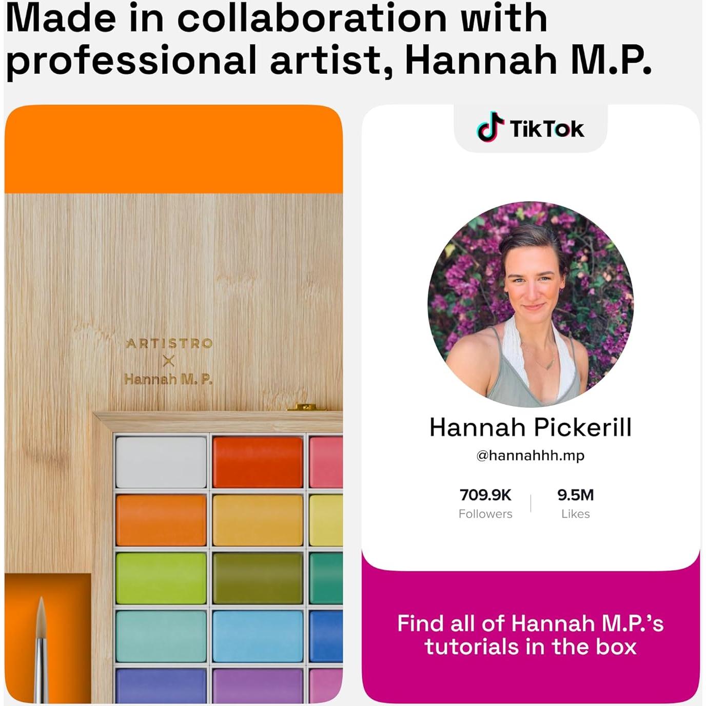 Set de Pintura Acuarela Profesional ARTISTRO x HANNAH M.P - 24 Colores en Caja de Bambú