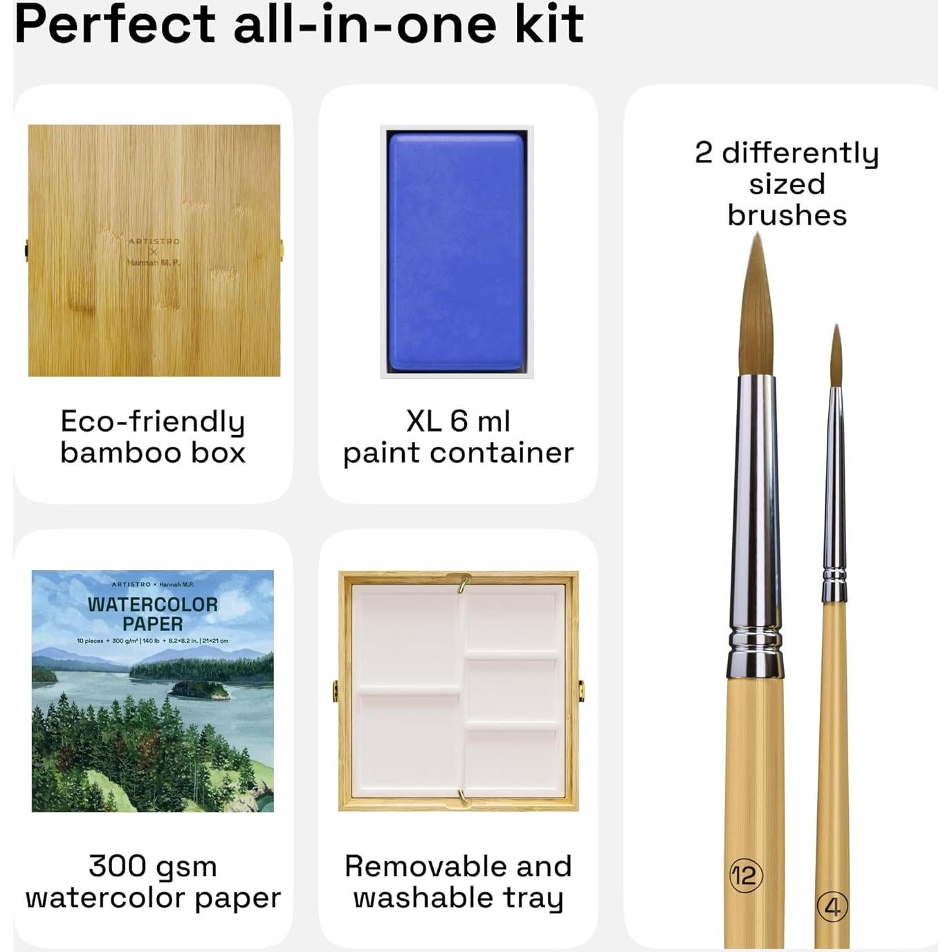 Set de Pintura Acuarela Profesional ARTISTRO x HANNAH M.P - 24 Colores en Caja de Bambú