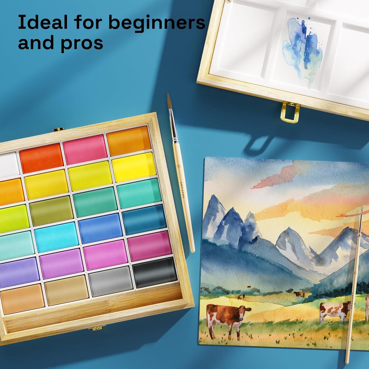 Set de Pintura Acuarela Profesional ARTISTRO x HANNAH M.P - 24 Colores en Caja de Bambú