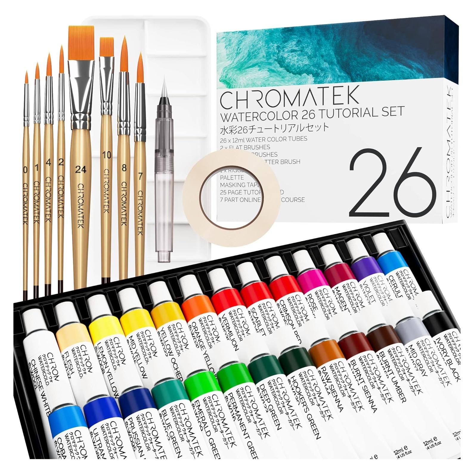 Juego de Pintura Acuarela CHROMATEK 62 Piezas - Tubos 12ml