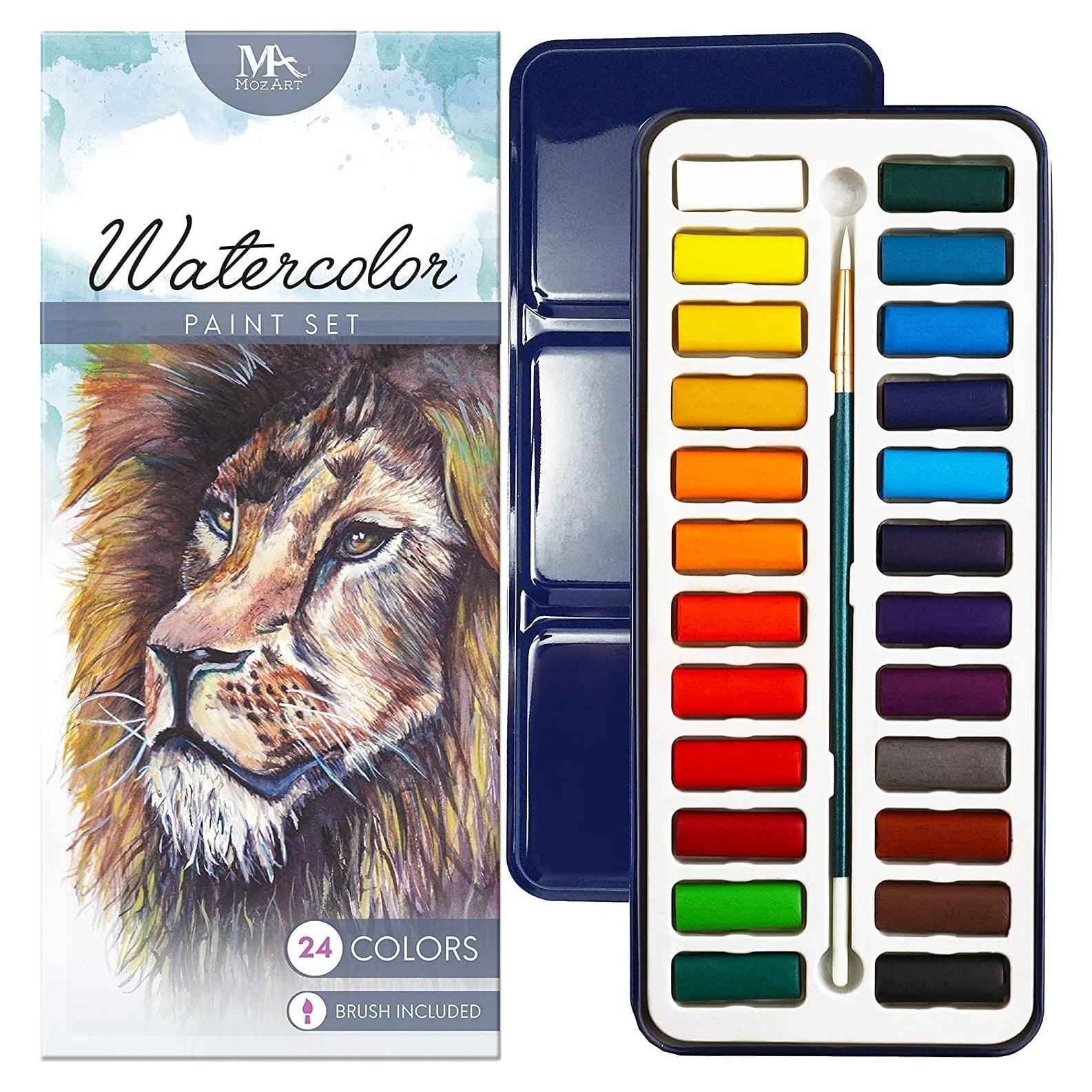 Conjunto de Pintura Acuarela 24 MozArt Supplies - Caja Metal Portátil