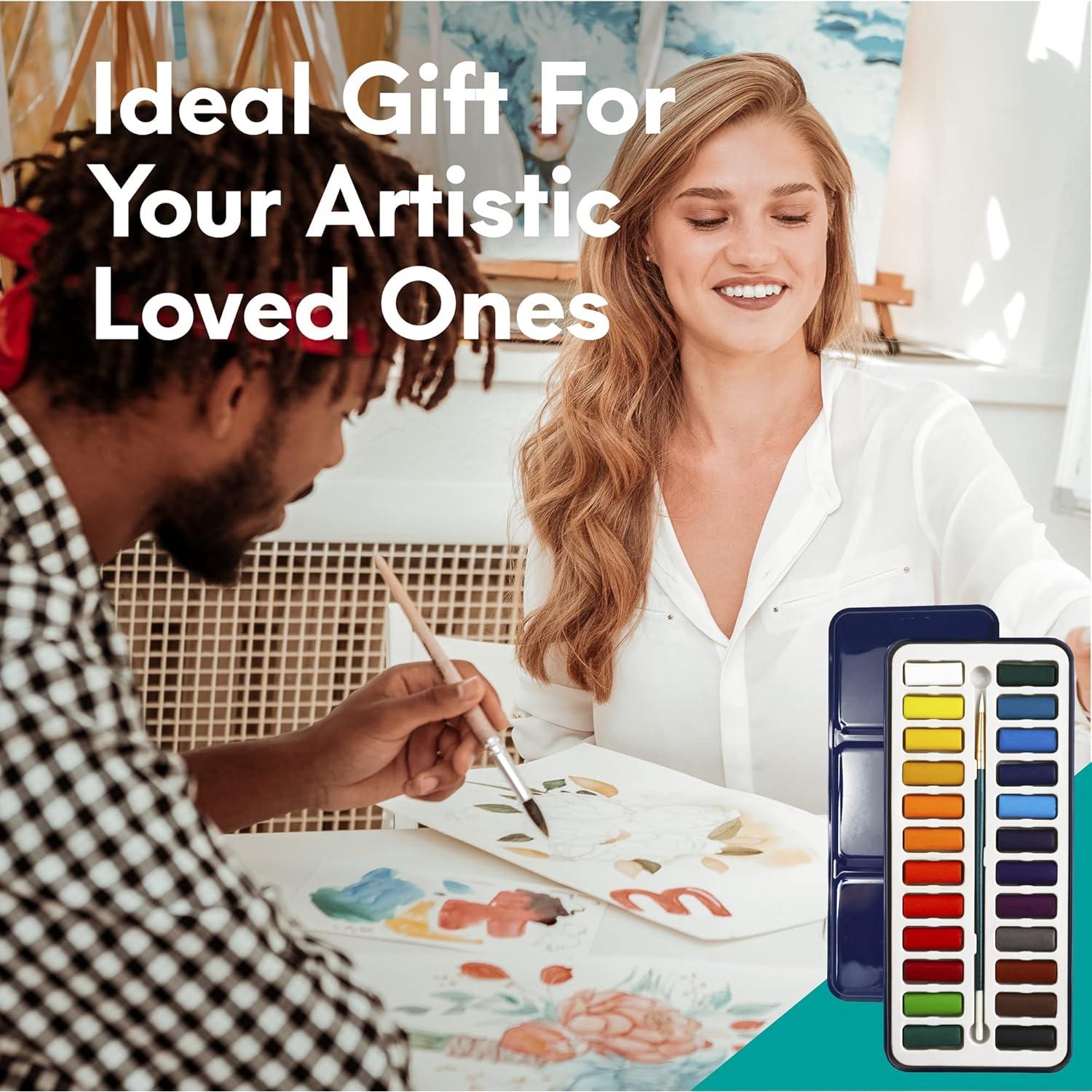 Conjunto de Pintura Acuarela 24 MozArt Supplies - Caja Metal Portátil