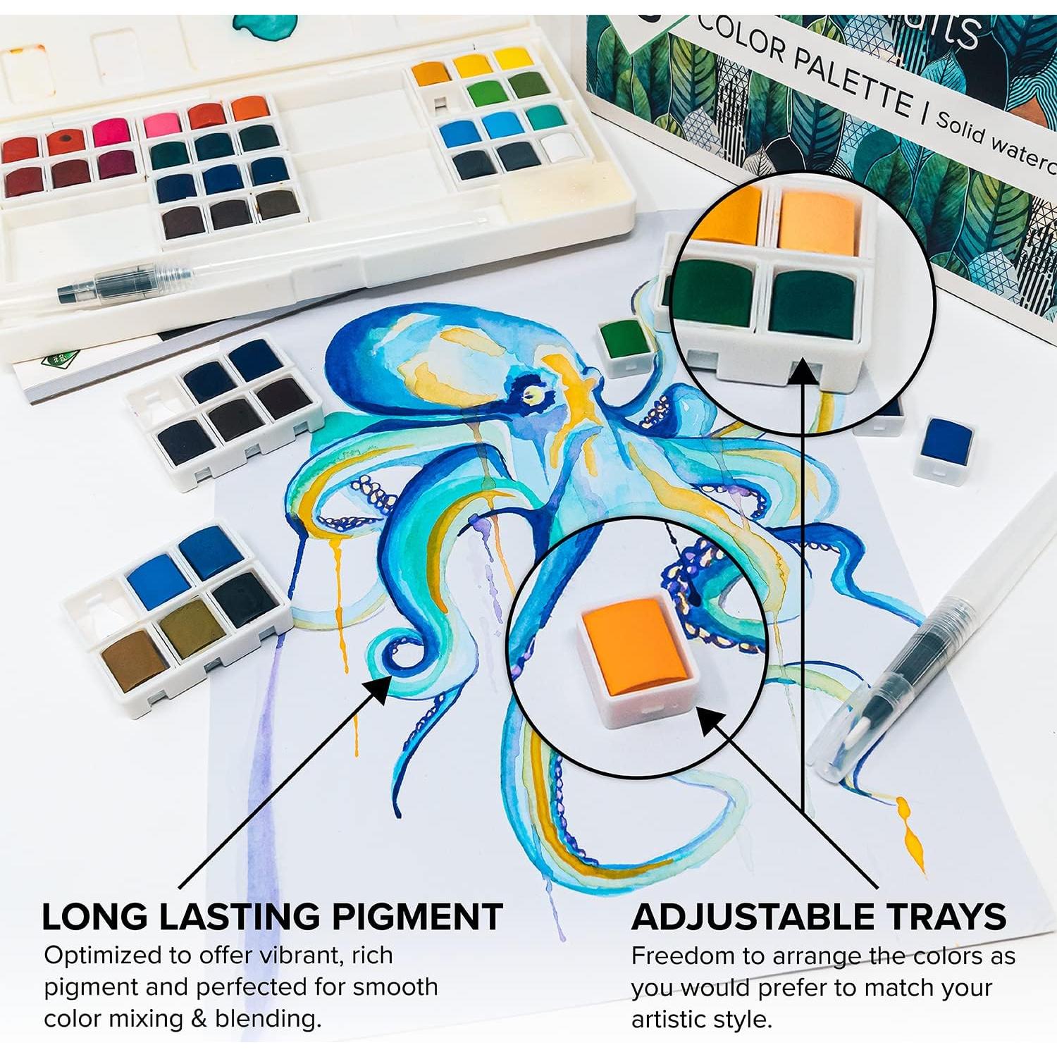 Paleta de Pintura Acuarela GenCrafts 48 Colores con Pinceles