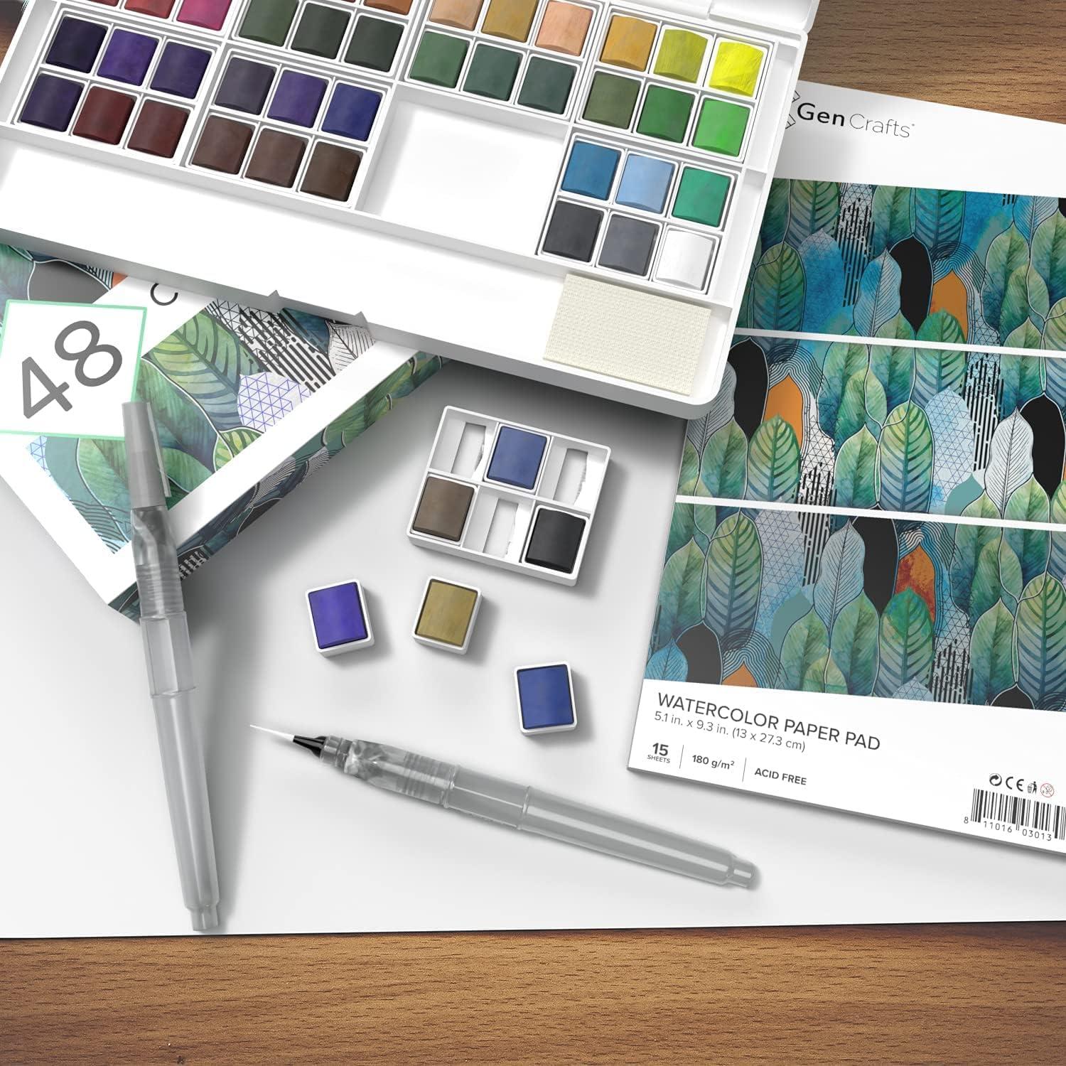 Paleta de Pintura Acuarela GenCrafts 48 Colores con Pinceles