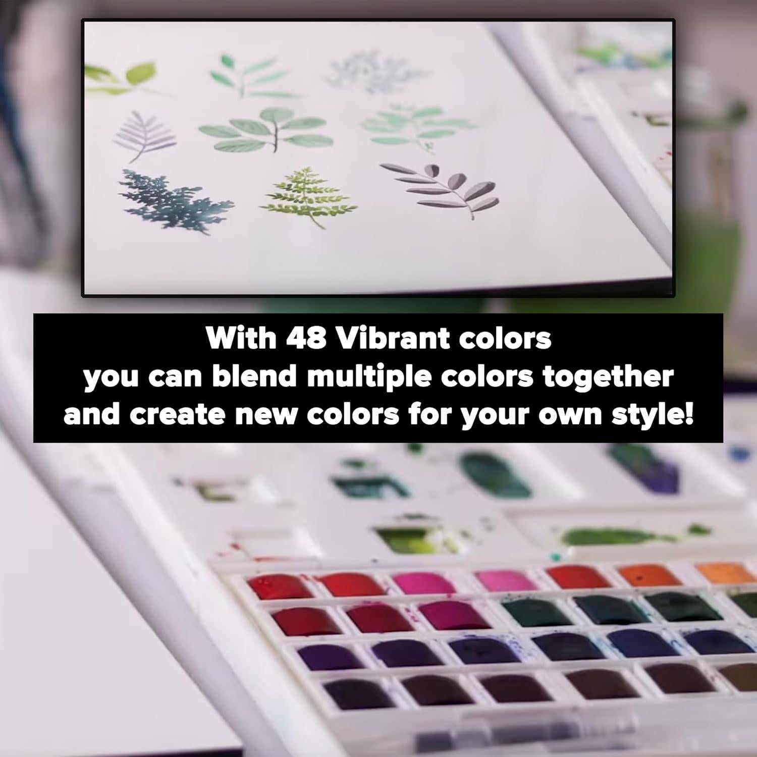 Paleta de Pintura Acuarela GenCrafts 48 Colores con Pinceles