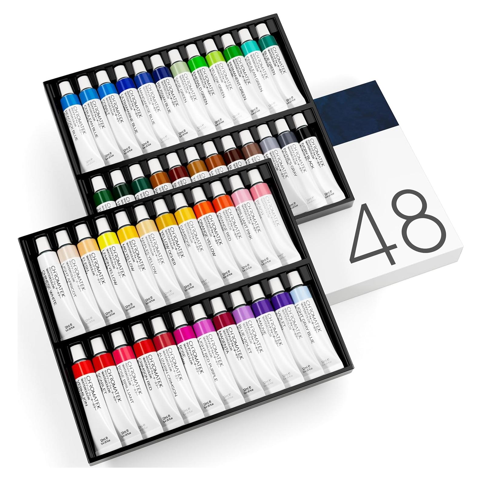 Juego de Pintura Acuarela CHROMATEK - 48 Tubos de 12ml - Colores Vibrantes