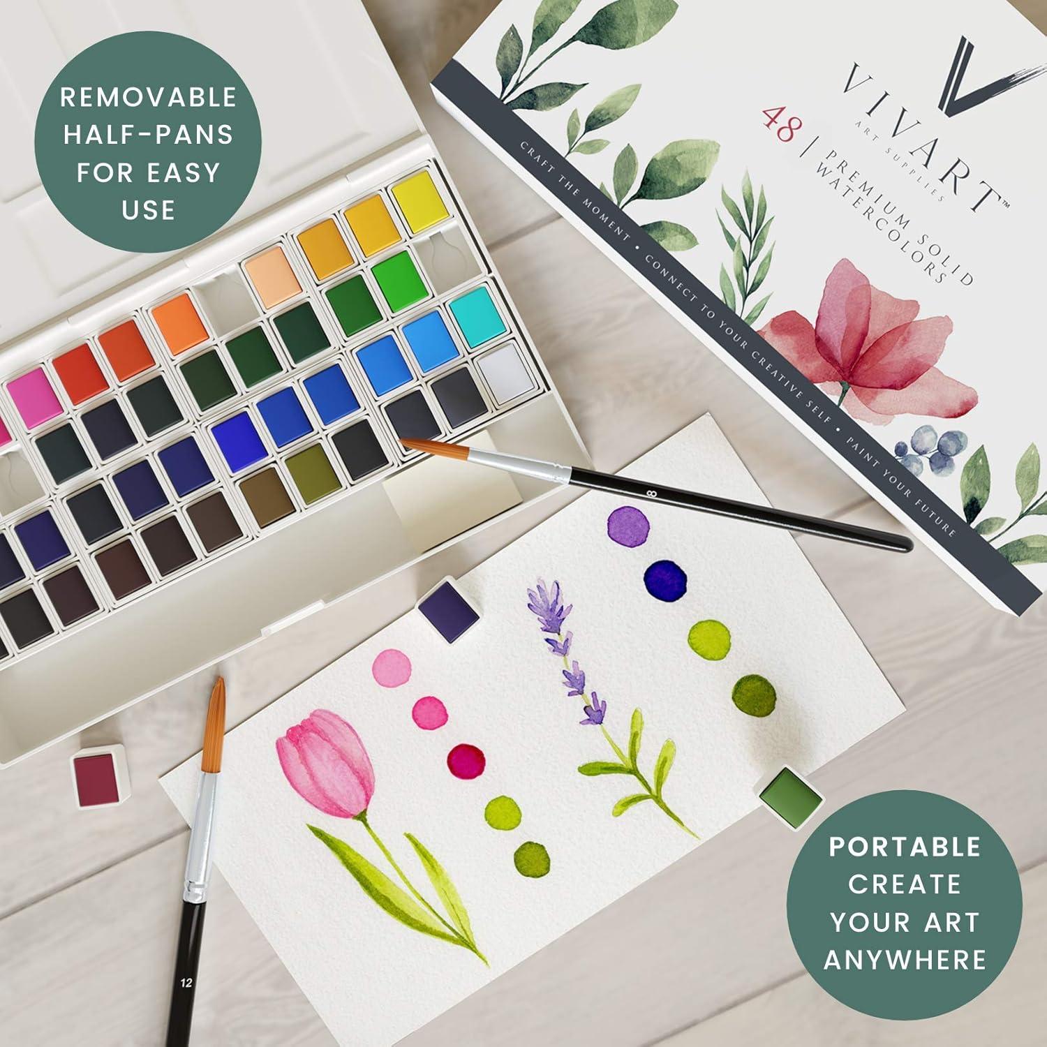 Set de Acuarelas Premium Vivart 48 Colores + Pinceles y Bloc