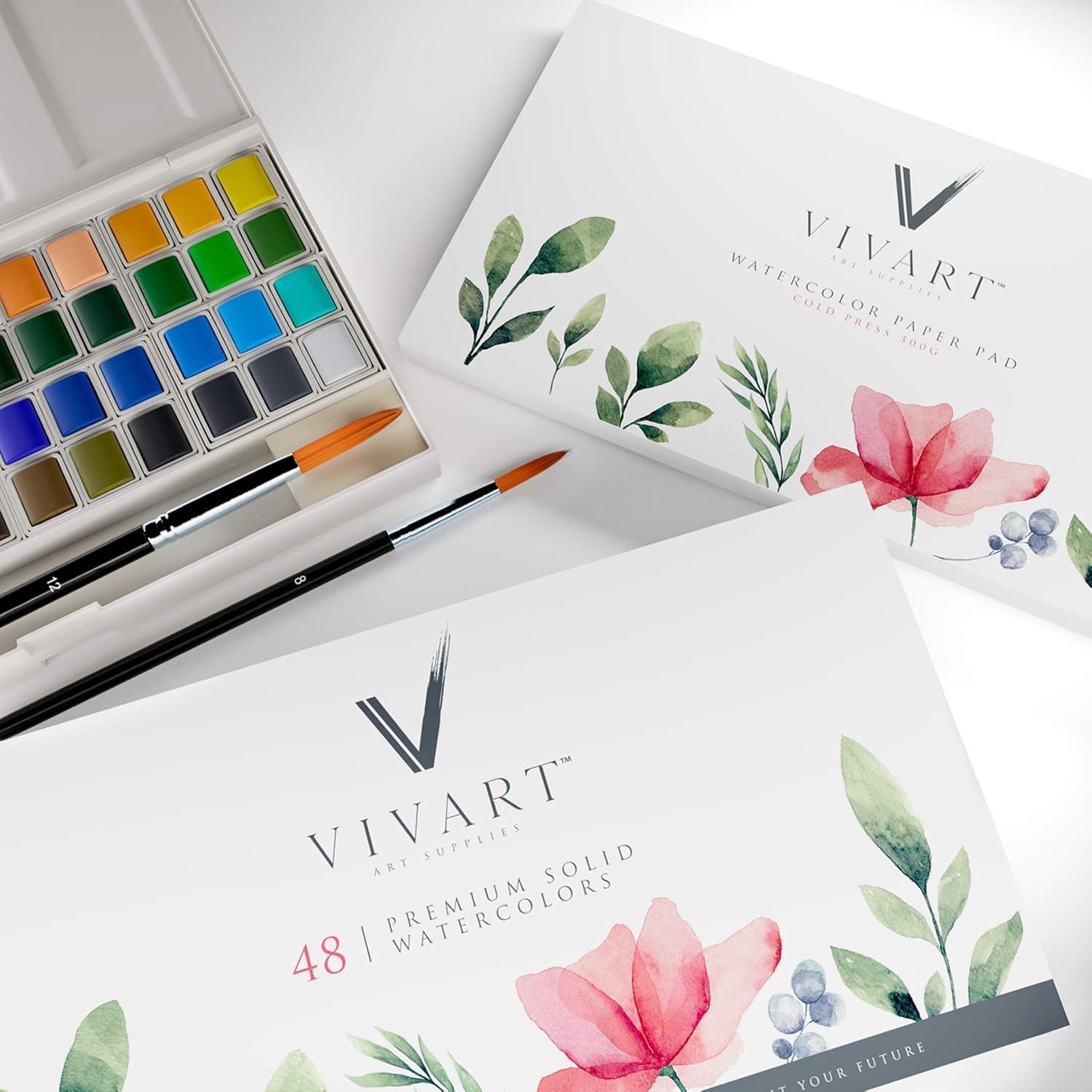 Set de Acuarelas Premium Vivart 48 Colores + Pinceles y Bloc