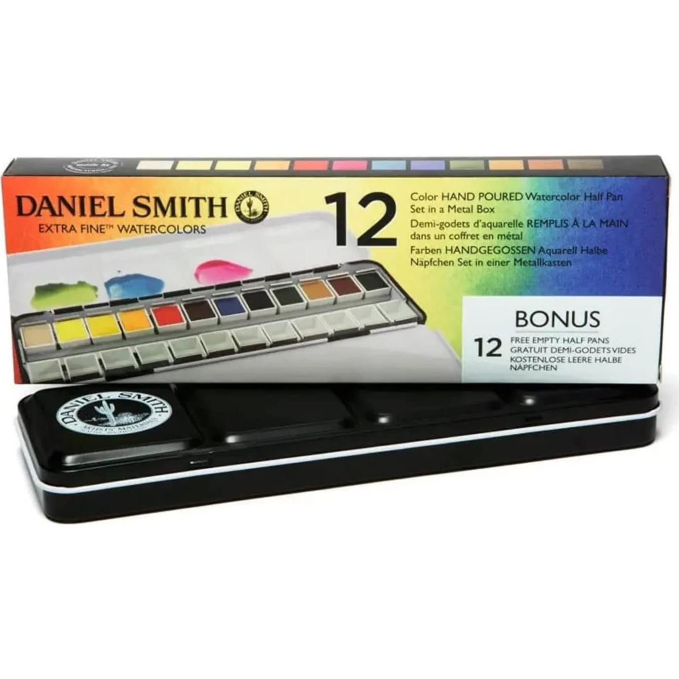 Conjunto de 12 Medias Pans de Acuarela Daniel Smith en Caja Metal