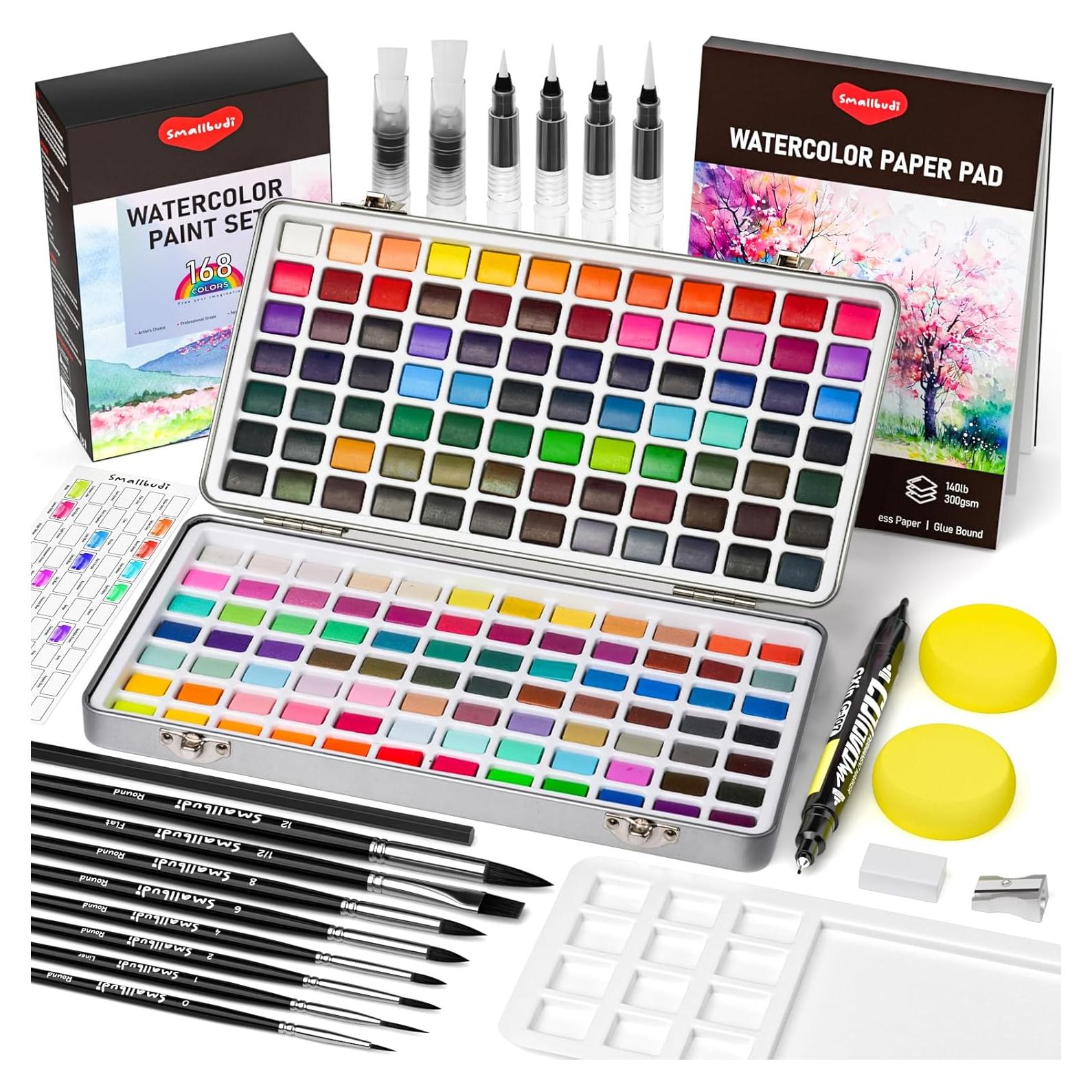 Juego de Pinturas Acuarelables Smallbudi 168 Colores con Accesorios