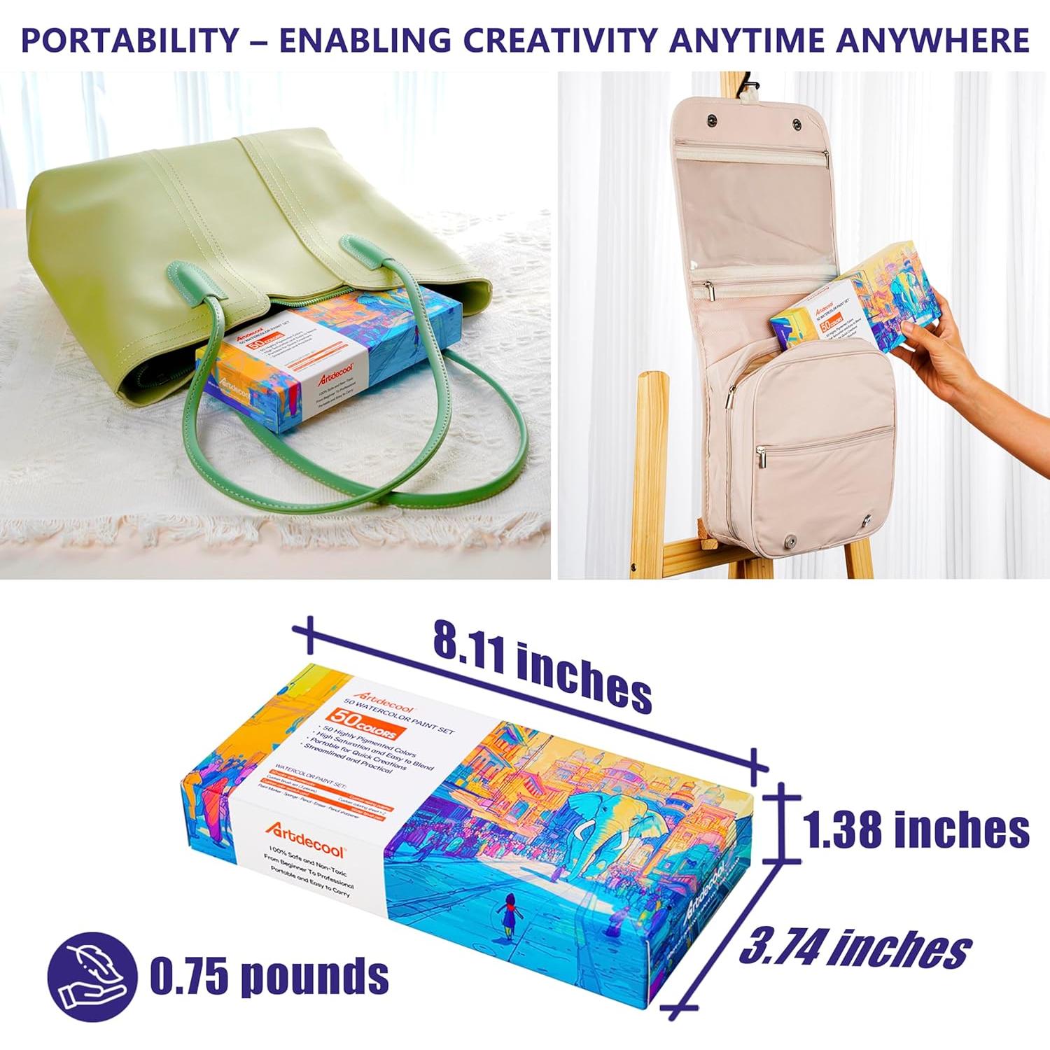 Juego de Pinturas Acuareladas Artdecool 50 Colores con Pinceles