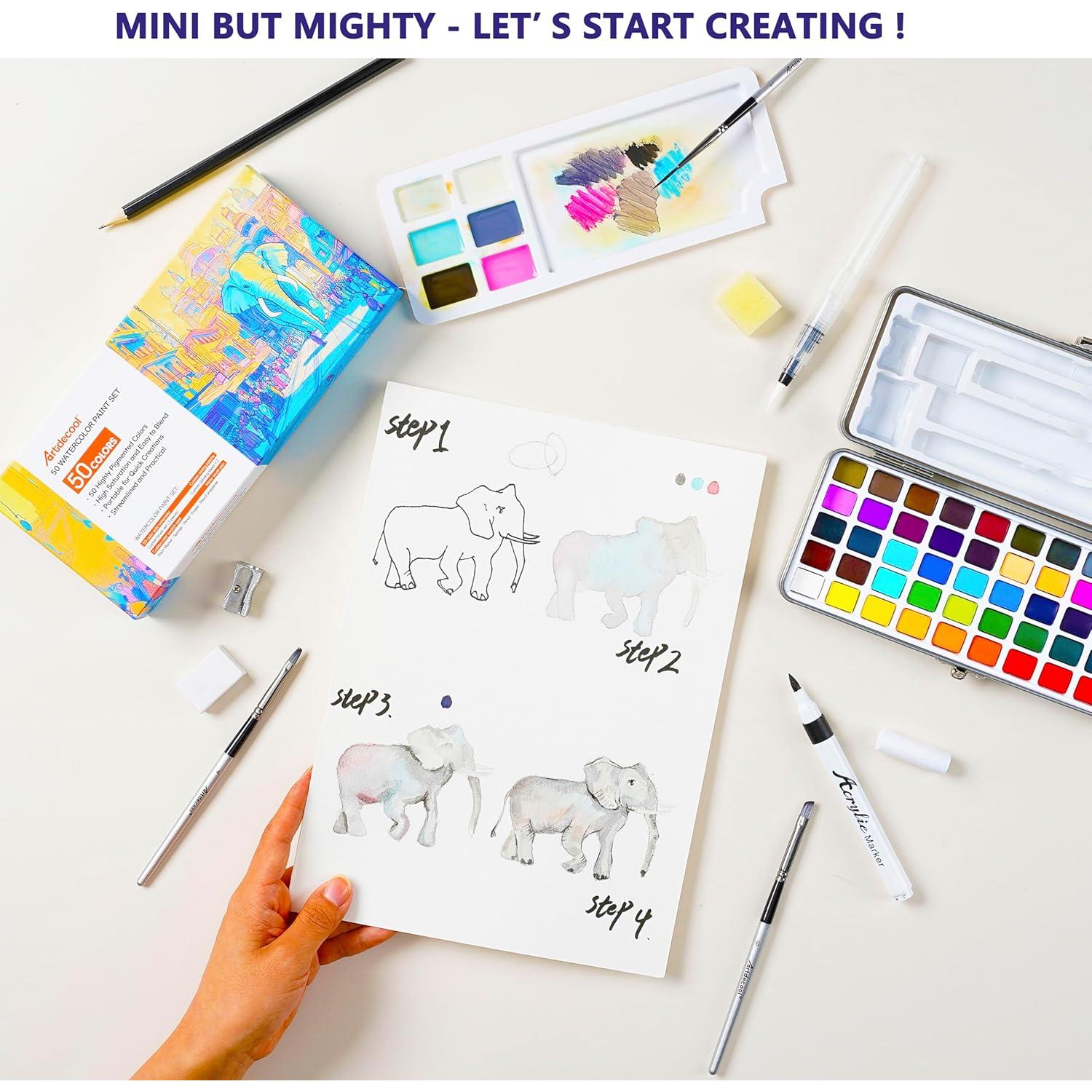 Juego de Pinturas Acuareladas Artdecool 50 Colores con Pinceles