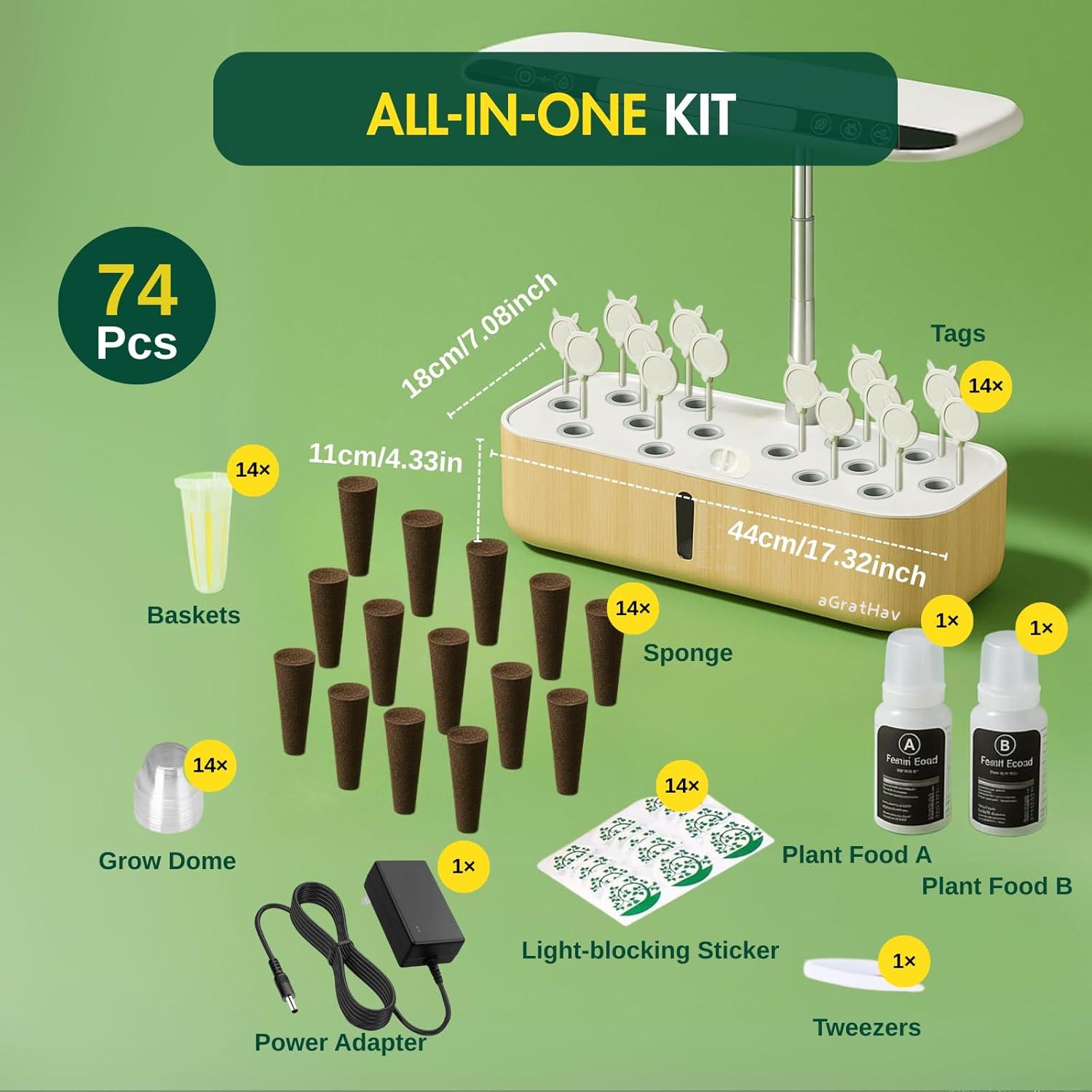 Kit de Cultivo Hidropónico aGratHav 14 Cápsulas LED Blanco