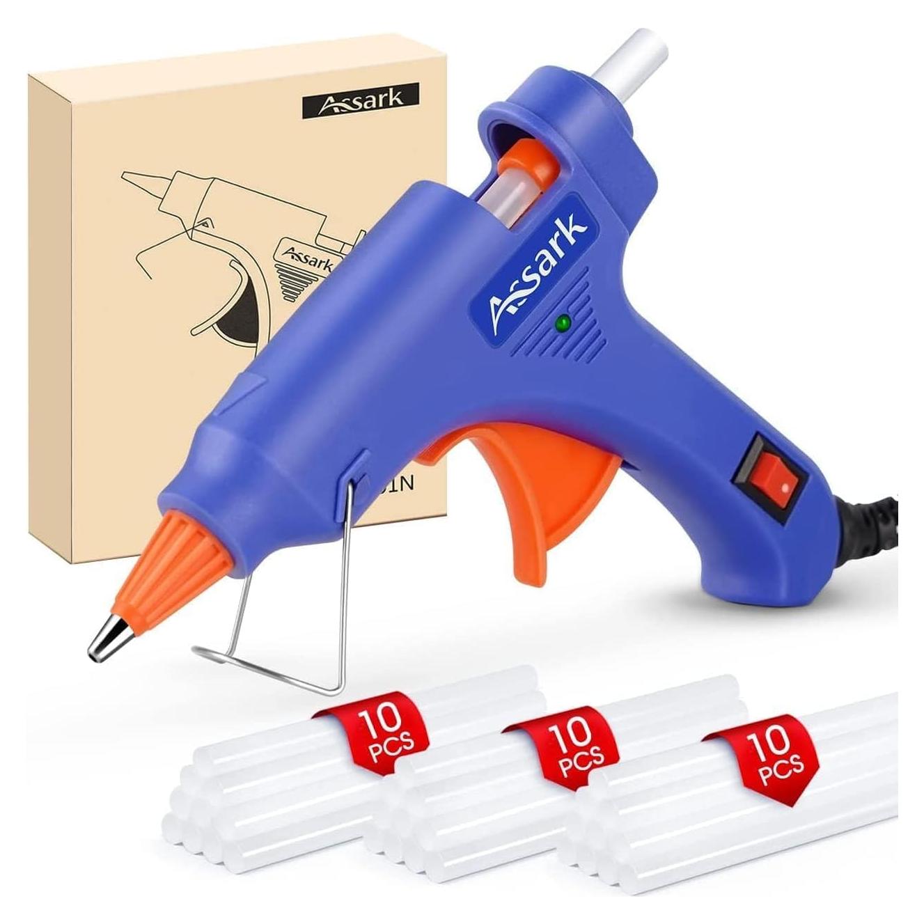 Pistola de Pegamento Caliente Assark 20W con 30 Barras 130x7mm