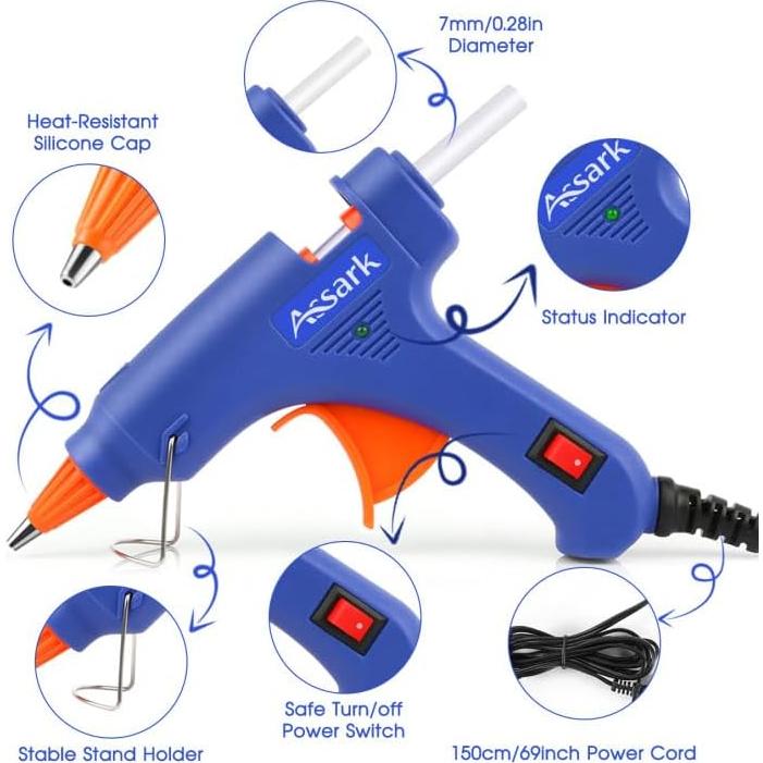 Pistola de Pegamento Caliente Assark 20W con 30 Barras 130x7mm