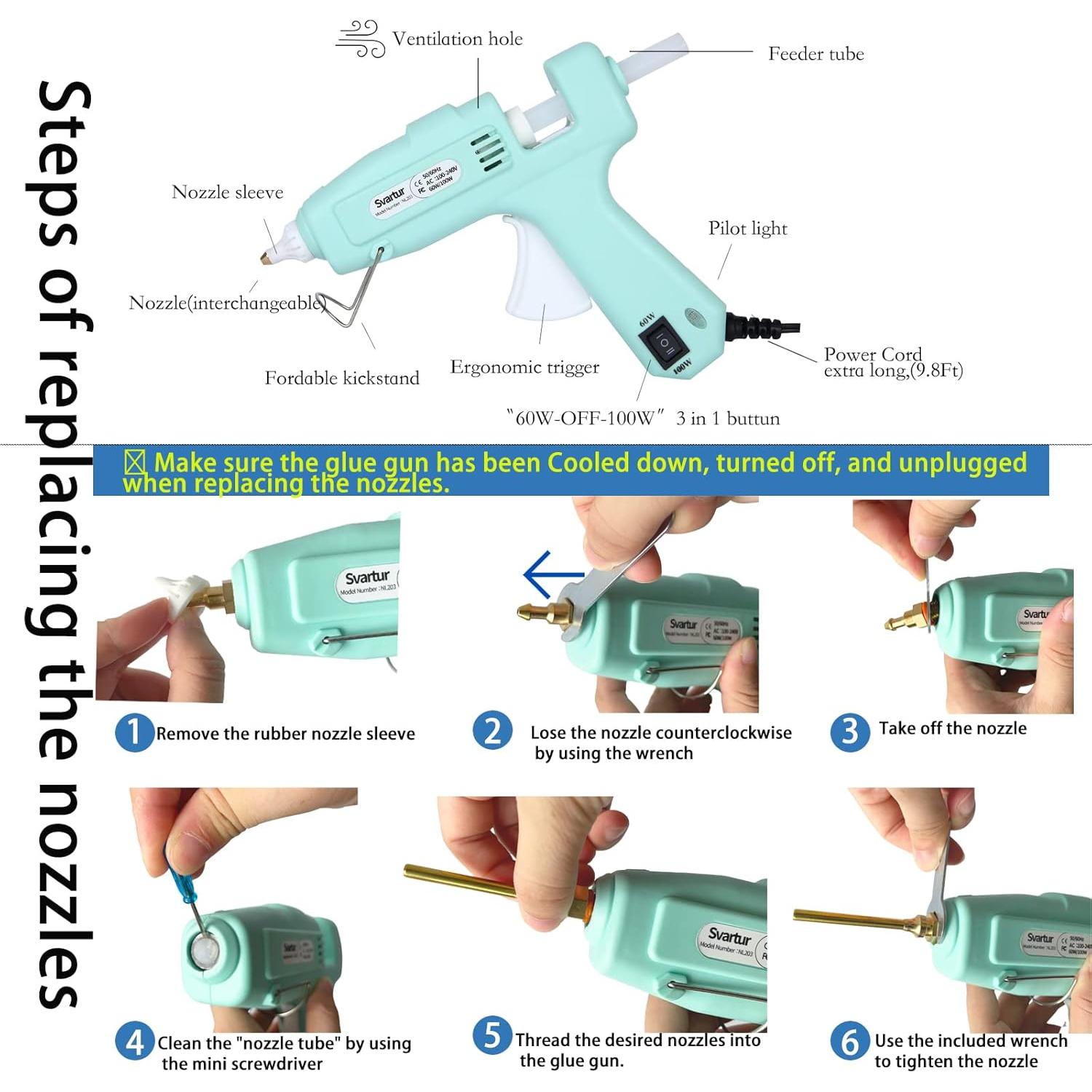 Pistola de Pegamento Caliente Svartur 100W Verde con Estuche