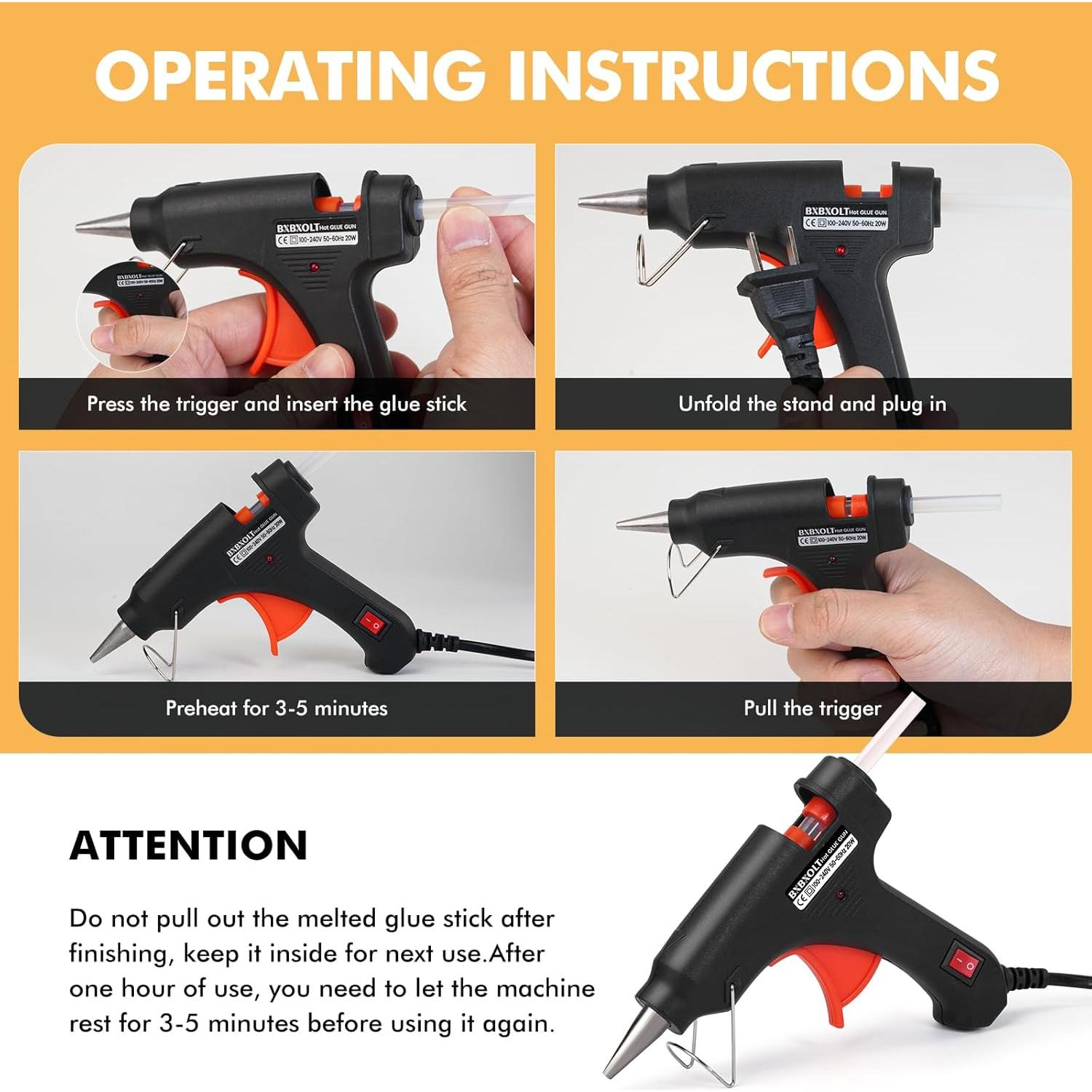 Kit de Pistola de Pegamento Caliente BXBXOLT 20W con 32 Barras 7mm