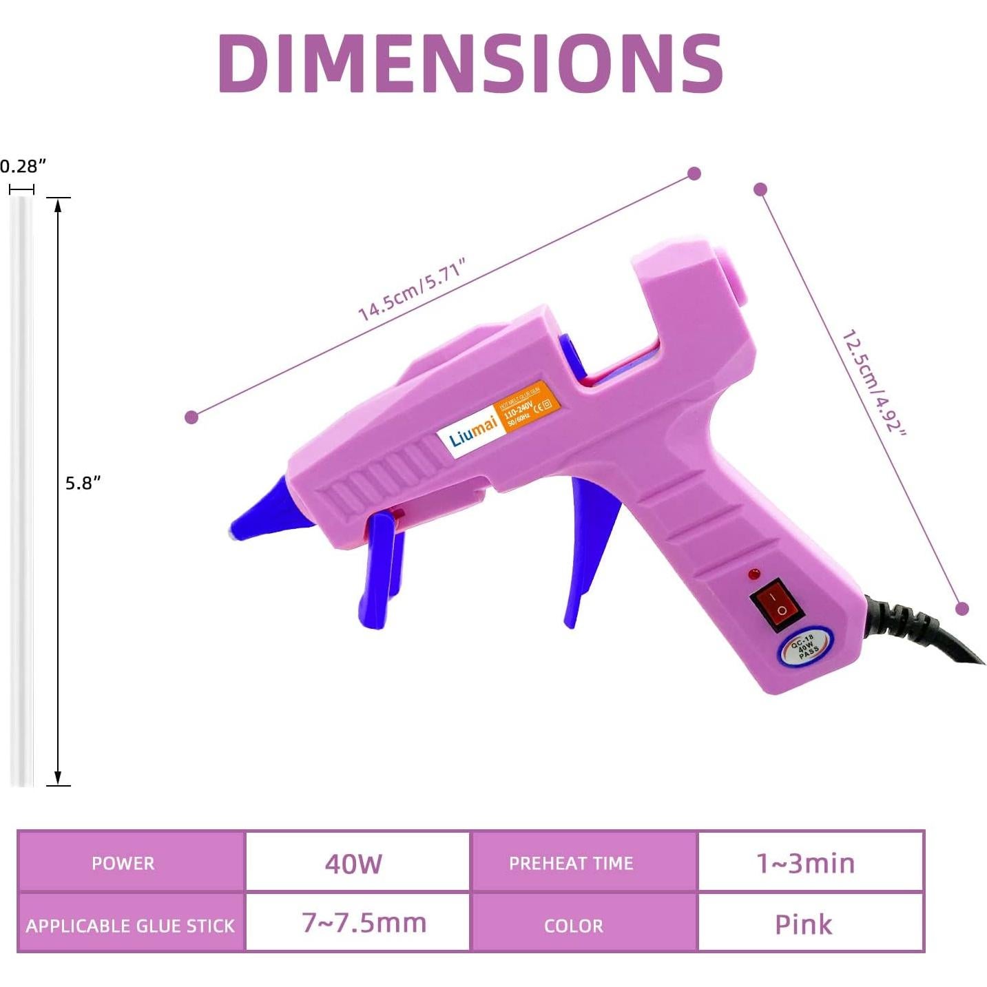Pistola de Pegamento Caliente Liumai con 30 Barras - Rosa-Azul