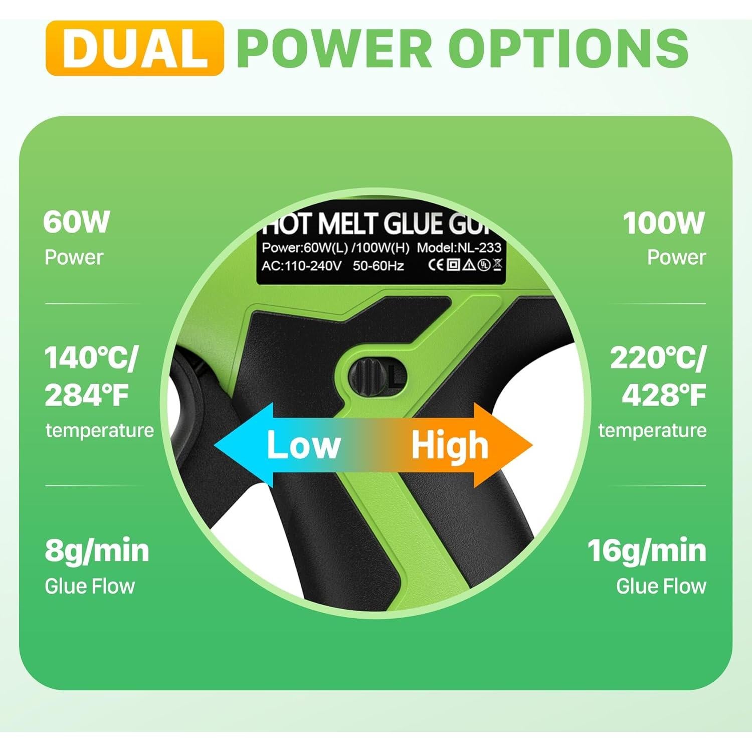 Pistola de Pegamento Caliente SEEKONE 60/100W con 20 Barras