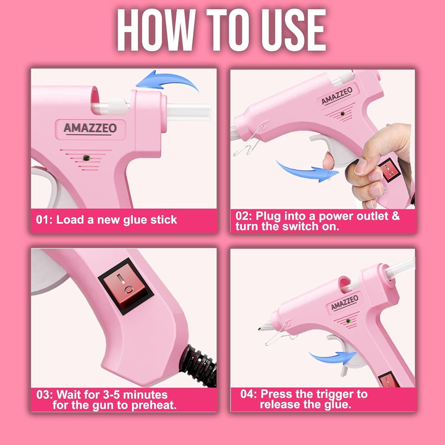 Pistola de Pegamento Caliente Amazzeo Mini 20W Rosa + 40 Barritas