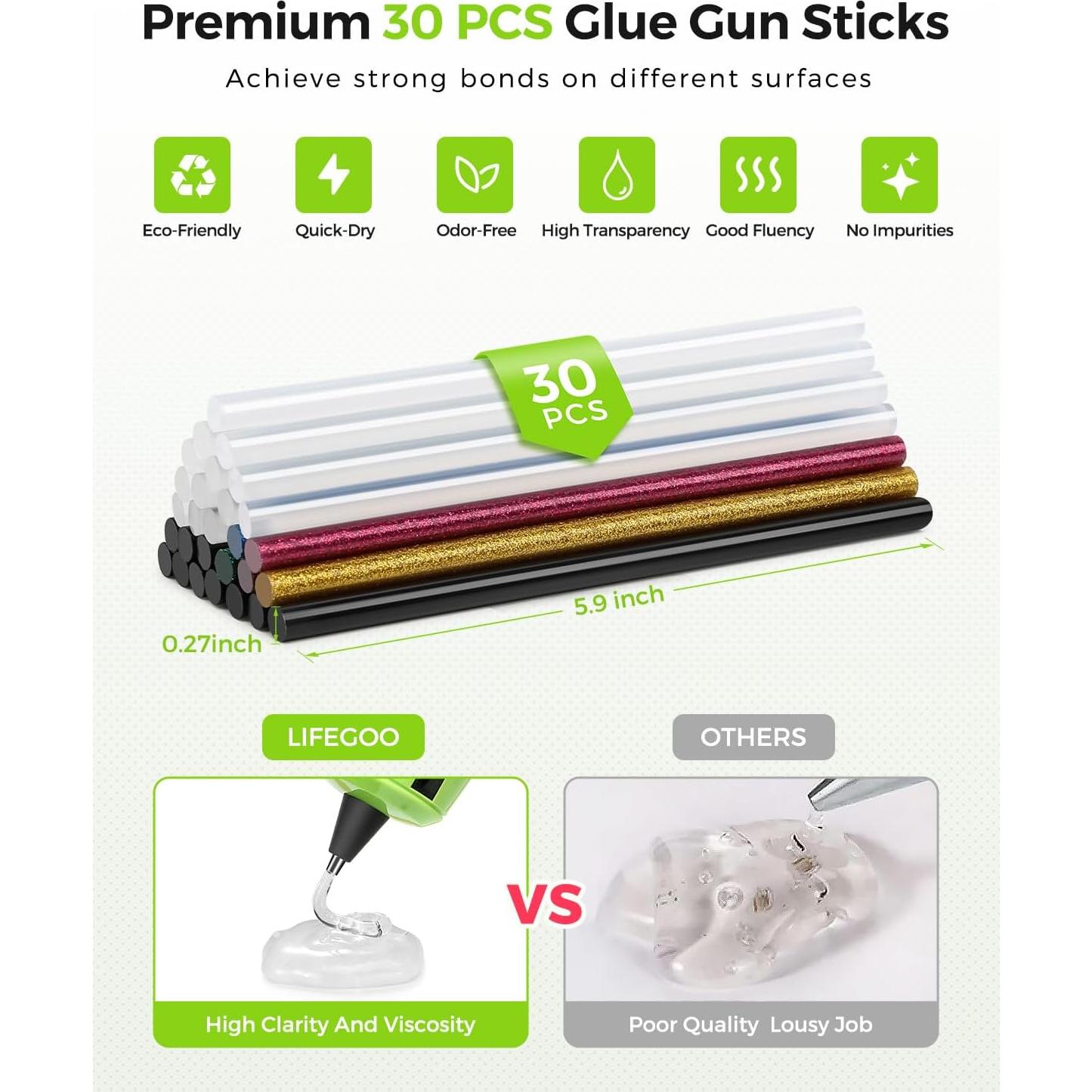 Pistola de Pegamento Caliente LIFEGOO con 30 Barras 0.68cm